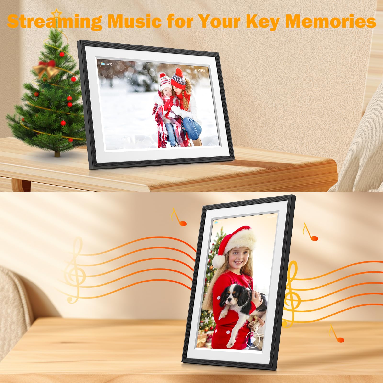 Zcyge Cornice Digitale WIFI 10.1 '' IPS Touch Screen,Con 32gb Di Memoria,Condividi Foto e Video Tramite e-mail e APP,Portafoto Digitale con Auto-rotazione,Sensore di Movimento,Tempo Metereologico