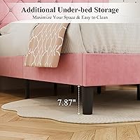 Vista 8 de VECELO Marco de cama tamaño completo con cabecera capitonada de diamante, plataforma de cama tapizada con soporte de listones de madera, no necesita