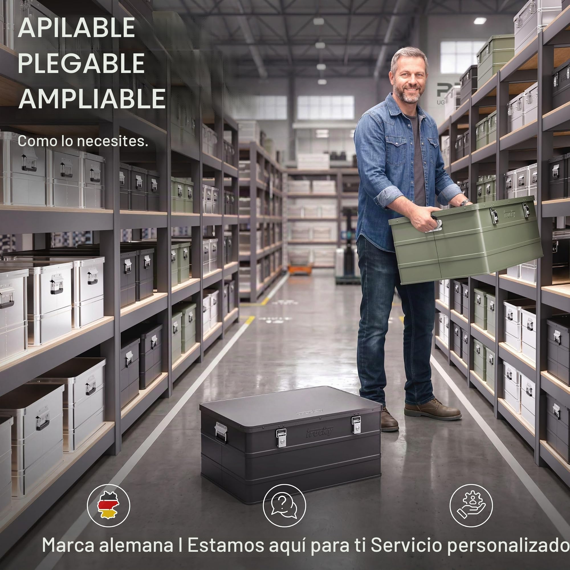 Trucky Caja de aluminio con tapa, 135 L, color plateado | aluminio, caja de transporte, caja de metal, caja de almacenamiento, caja de metal