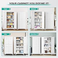 Vista 5 de SISESOL Armario de almacenamiento de metal con puertas y estantes, armario de almacenamiento blanco con patas y orificio de ventilación, armarios