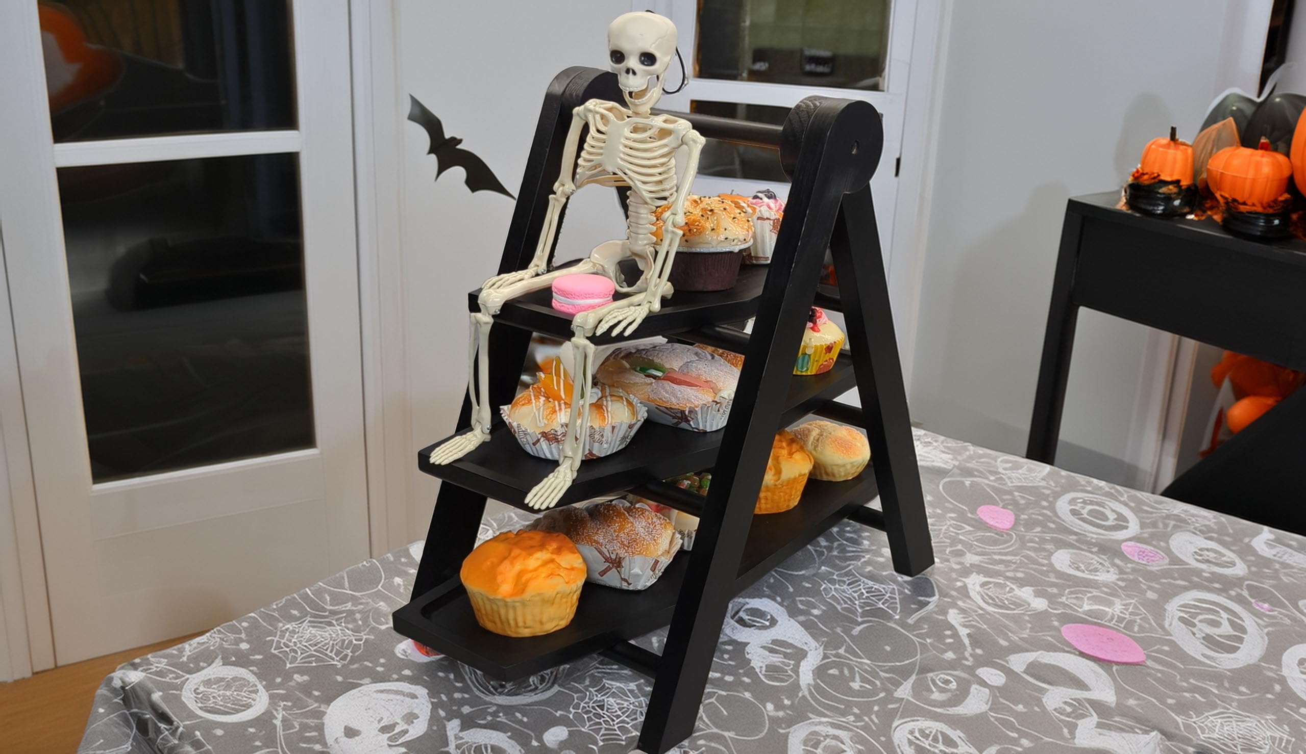 Halloween Party Supplies Dessert Decorations, Coffin Decor Cupcake Stand, 3 Tiered Tray Stand, Coffin Charcuterie Boards Halloween Serving Tray and Platters, Black
