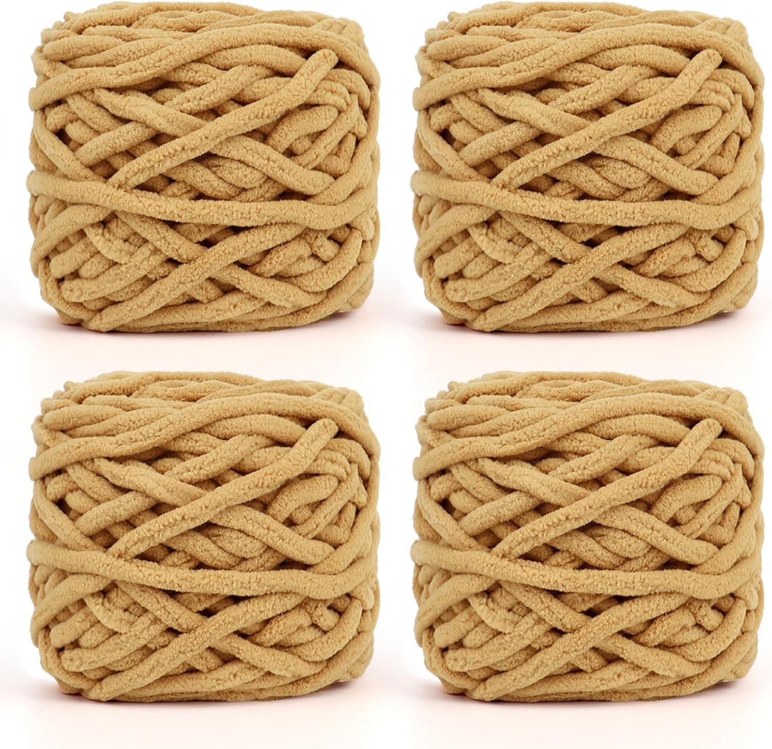 YushengTai Chunky Wool, 4 x 100 Fluffy Yarn 7-8mm, Chunky Yarn for Hand Knitting, Suitable for Knitting Hats, Scarves, Sweaters, Shoes (Khaki)