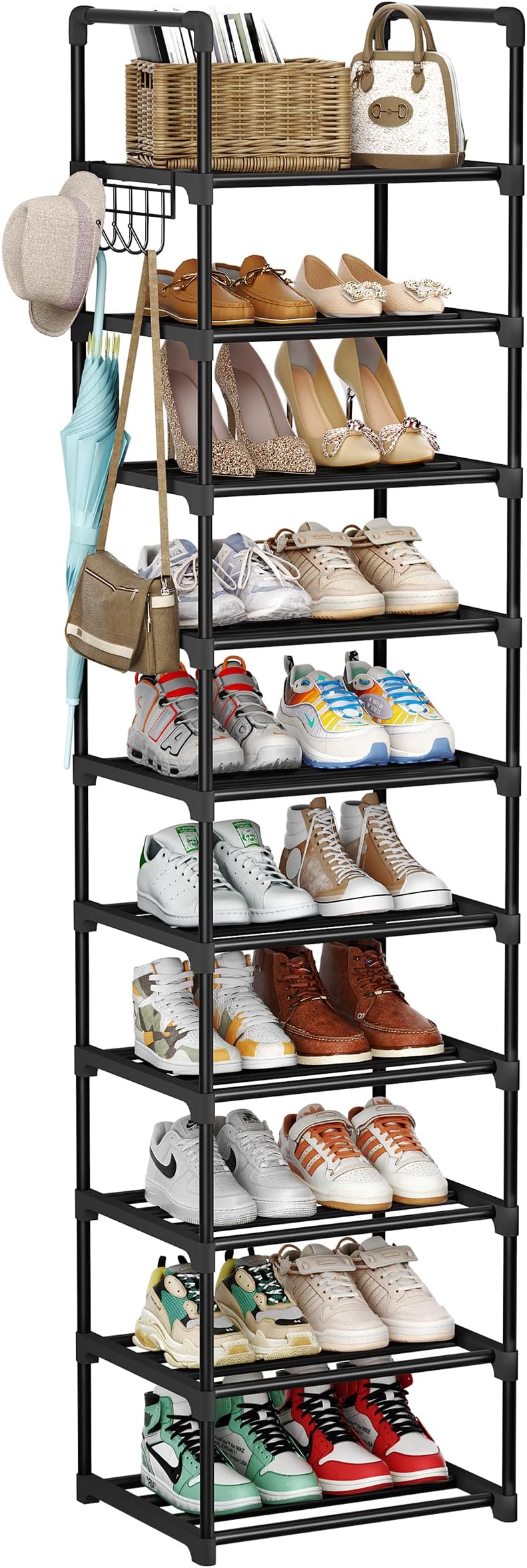 AYIYUN 8 Tiers Bamboo Narrow Shoe Rack, Vertical Shoe Rack, Multi Layer ...
