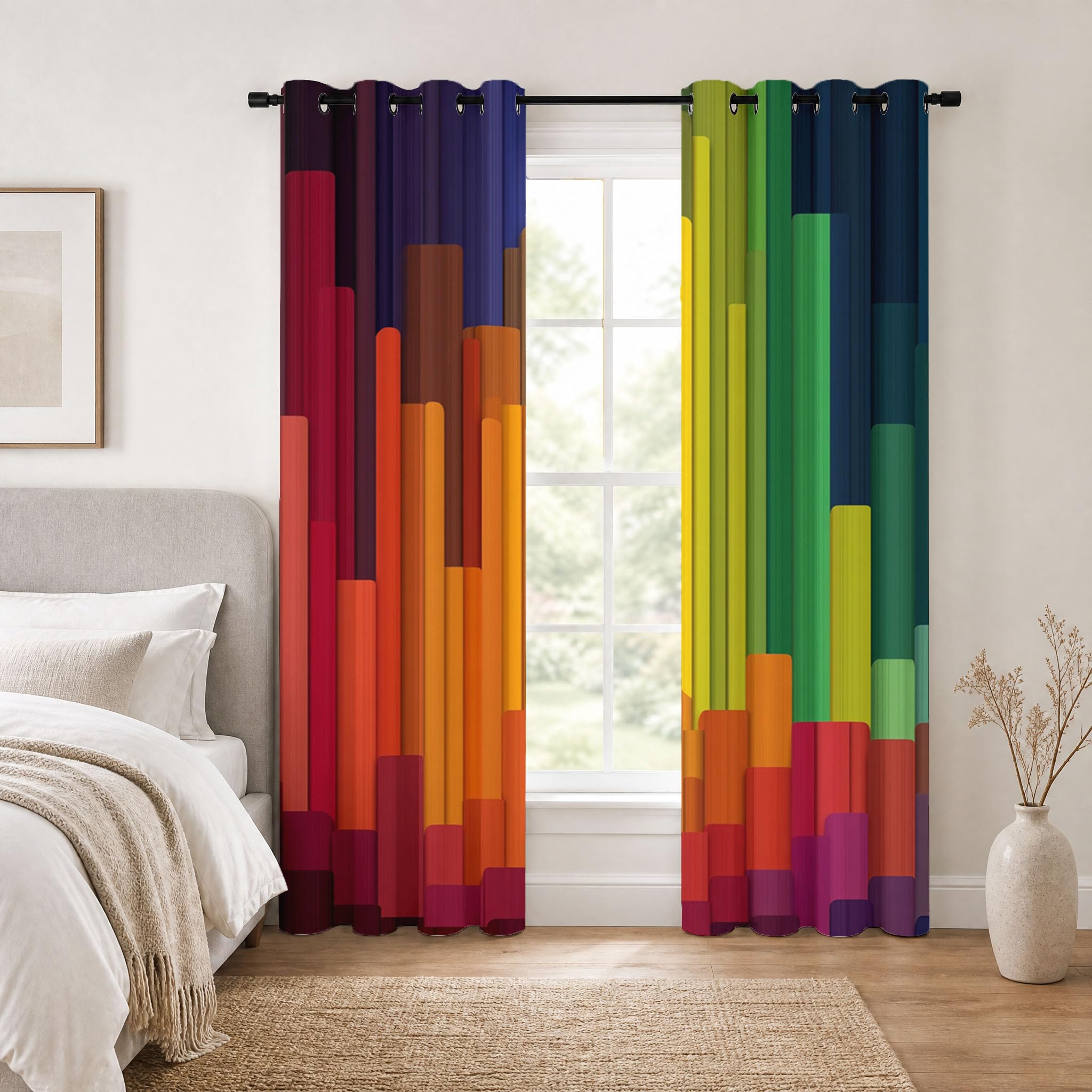 Tende Oscuranti Colonna Rettangolare Arcobaleno Con Occhielli, Tende Astratto Moderno Termiche Isolanti per Soggiorno E Camera Da Letto Tenda Morbida Interni 2 Pezzi, 140 x 220 cm