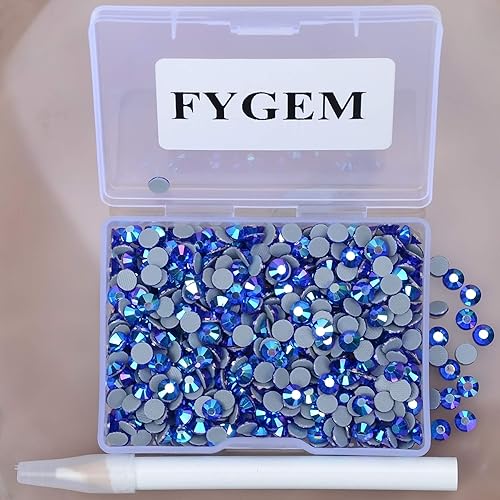 Miniatura 5 de FYGEM - 1500 piezas de diamantes de imitación de hierro termoadhesivos para hacer joyas con bolígrafo de recolección (zafiro AB, SS20)
