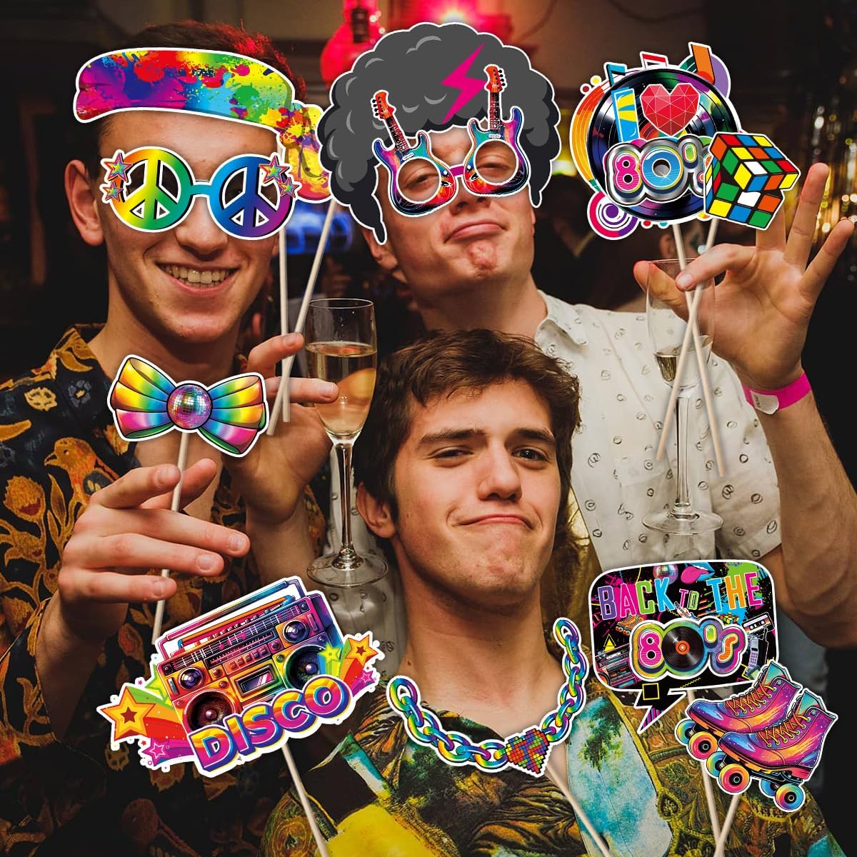 80s Photo Booth Props, Tumwisk 30PCS 80s Party Decorations, Back to 1980s Birthday Photo Booth Props,Funny Selfie Props for Hippie Rock and Hip Hop Retro Theme Party Supplies Favors - Image 5