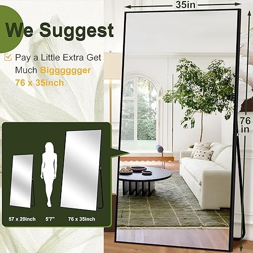 Vista 18 de NicBex - Espejo arqueado, de cuerpo entero, 64 x 24 pulgadas, con marco de aleación de aluminio, soporte, negro, se puede colocar de pie, apoyar