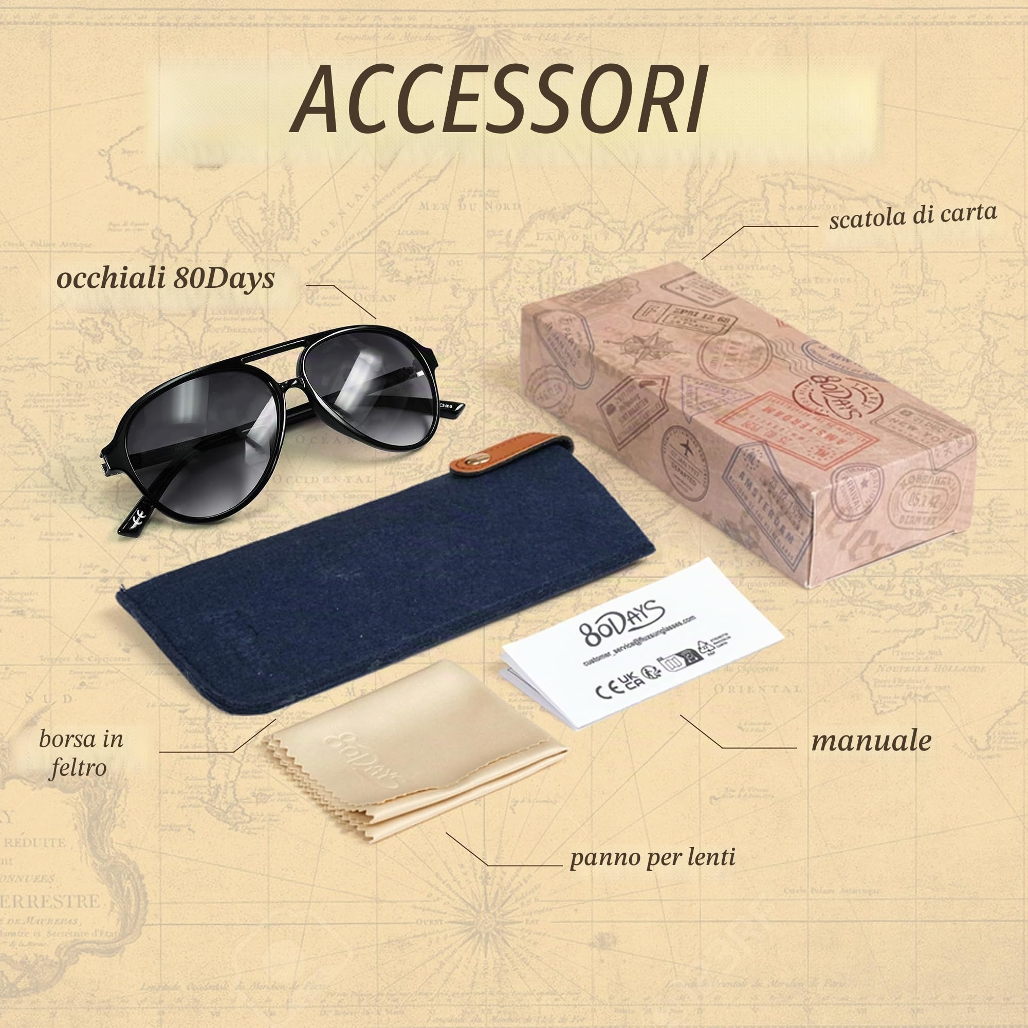 80Days Occhiali da Sole Pilota per Uomo e Donna – UV400, Stile Iconico, Dettagli in Metallo