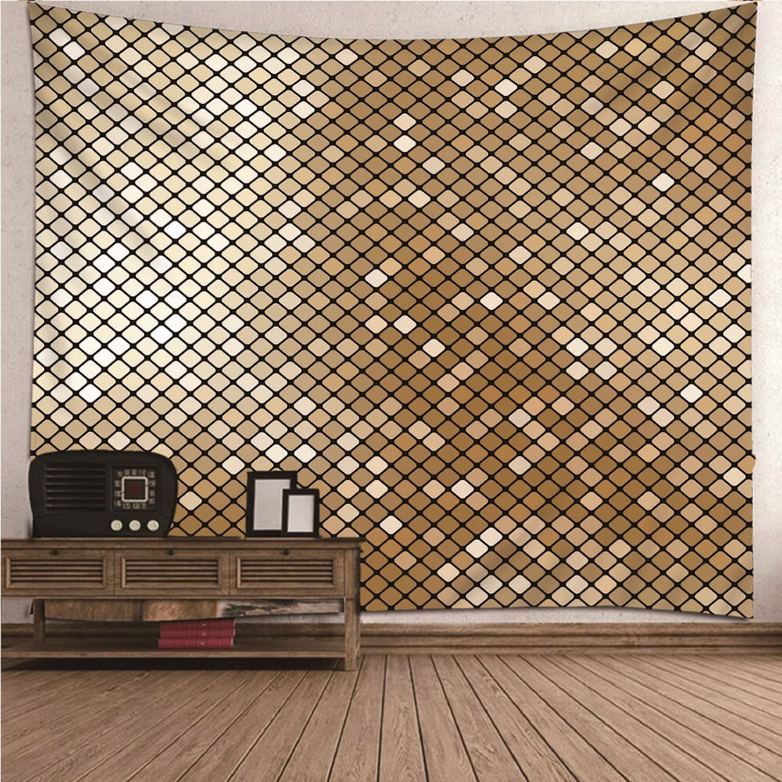 Ethereval Cool Tapestries Trippy Egyptian Tapestry Wall Hanging Square Pattern xlarge Gold Wall Hangings Fabric Decorations 260x240cm