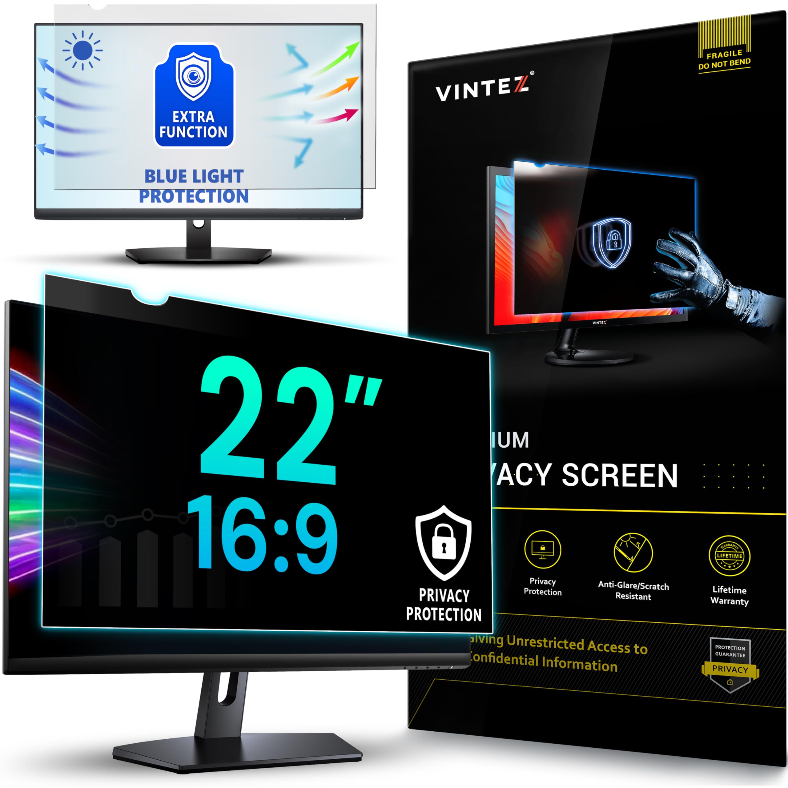 Filtro de Pantalla de privacidad de 22 Pulgadas 16:9 para Monitor de computadora con Pantalla panorámica, antideslumbrante, película Protectora antiarañazos para confidencialidad de Datos