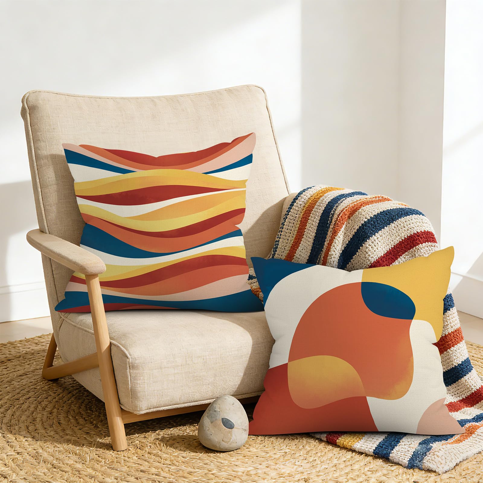 Federe per Cuscini Divano 50x50 set di 4 Boho Astratto Geometrico Arancione Moderno Federa Copri Cuscino Motivo Bohemien Federe Confezione Copricuscini Quadrati per Camera da Letto Divano