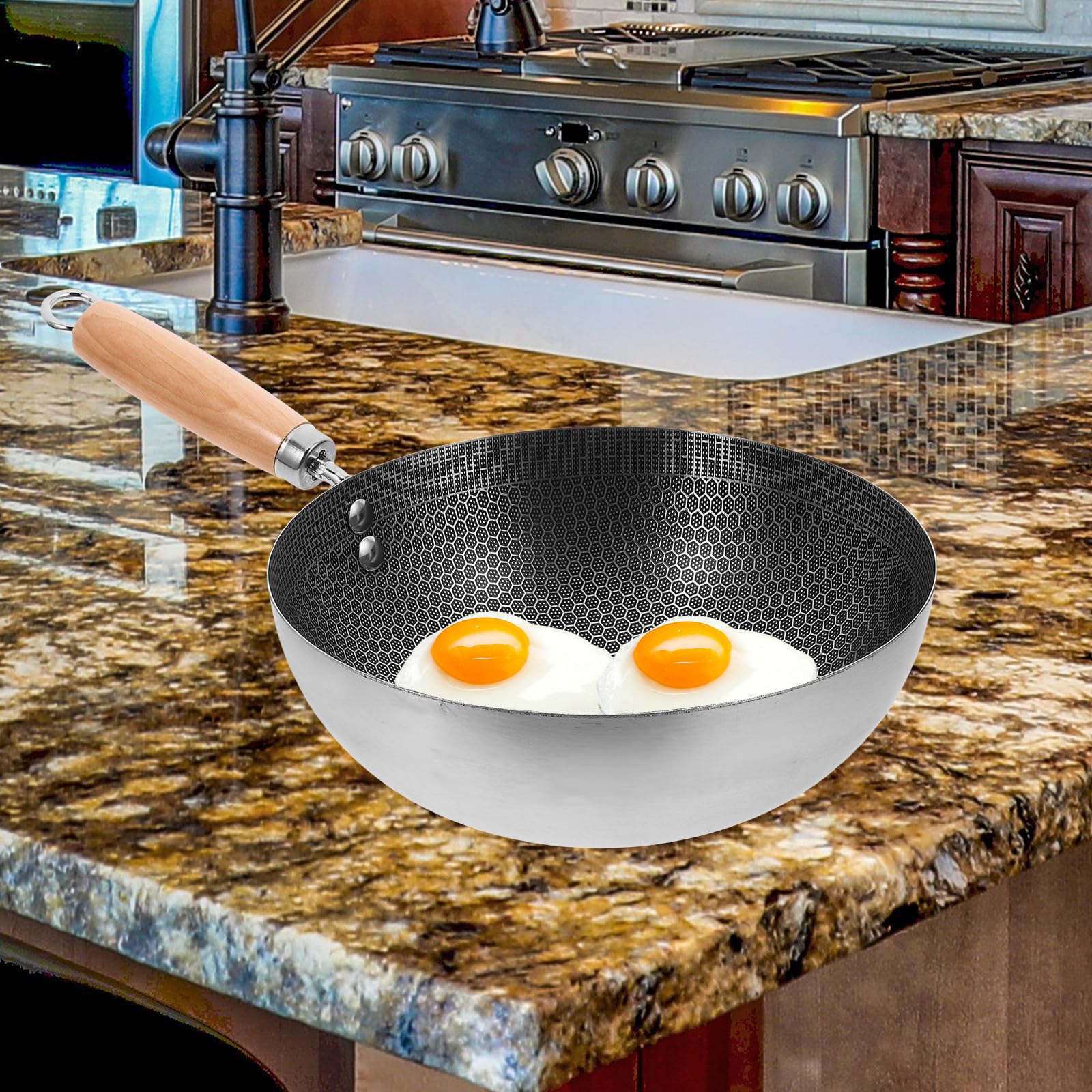 Abaodam Padella e Facile da Pulire Manico Ergonomico per Friggere in Acciaio Inossidabile Struttura a Nido D'ape per Cucina e Grill