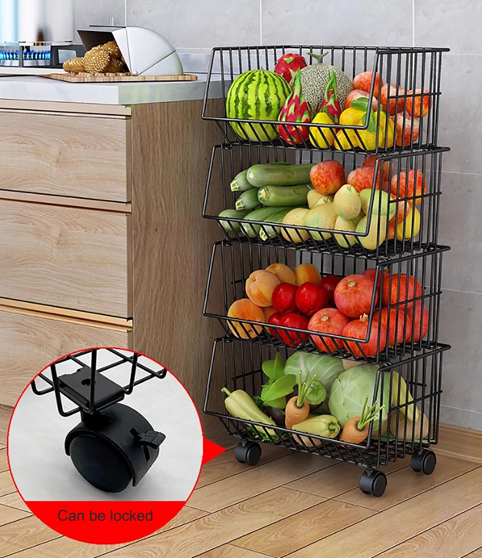 Carrello Portaoggetti A 6 Livelli Con Ruote, Scaffale Impilabile Per Frutta, Verdura E Snack, 39.9x30.5x121.9 Cm, Organizzatore Da Cucina