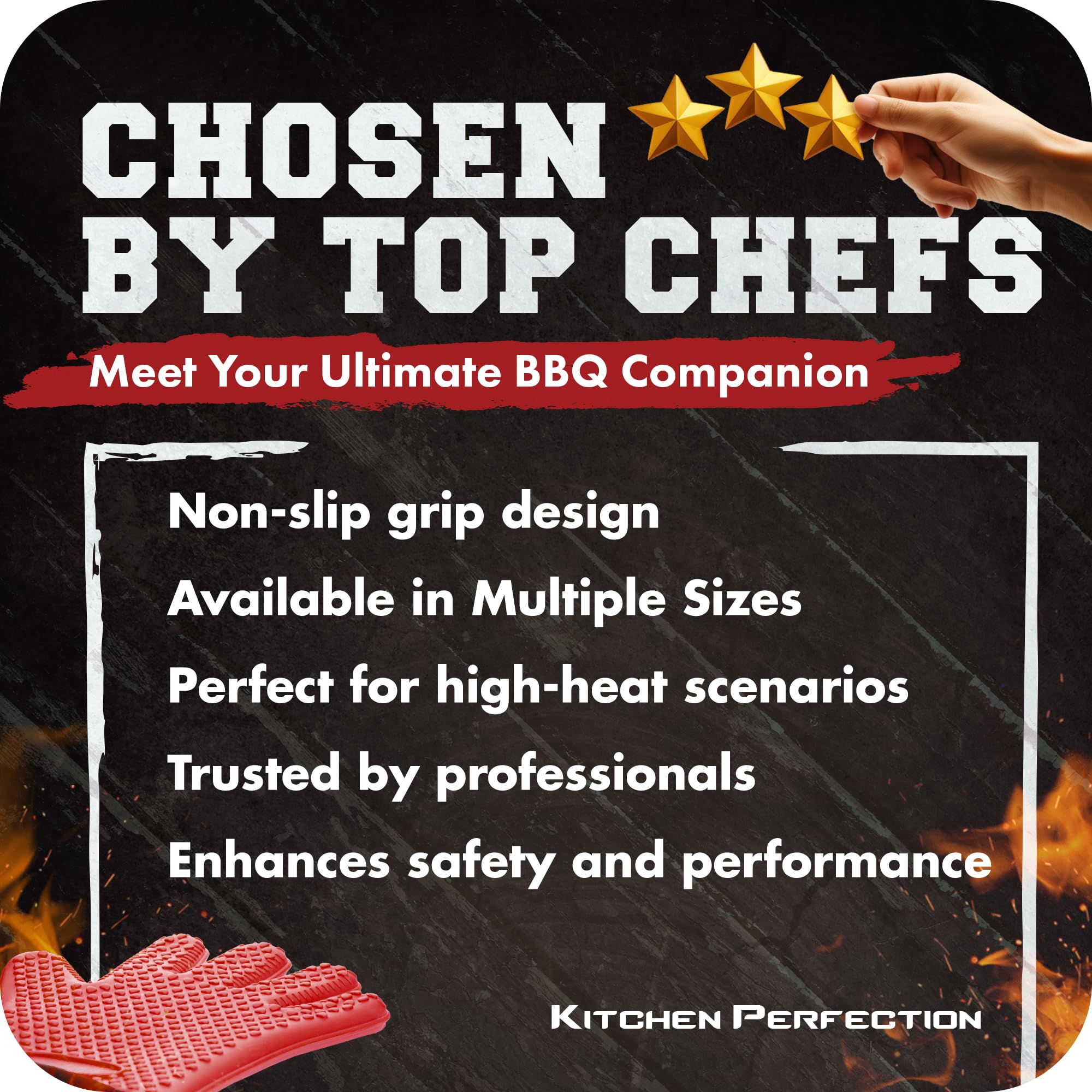 Guantes de silicona para horno ahumador, resistentes al calor, guantes lavables para cocinar de forma segura, horneado y freír en la cocina, barbacoa y parrilla. Juego de 3 bonos (rojo)