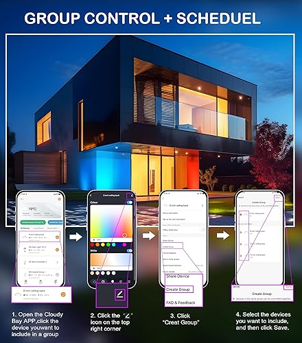 Miniatura 6 de CLOUDY BAY Lámpara de techo inteligente LED de 8 pulgadas, accesorio de techo empotrado, 15 W 2700-6500 K CCT, 2 W RGB, compatible con Alexa y