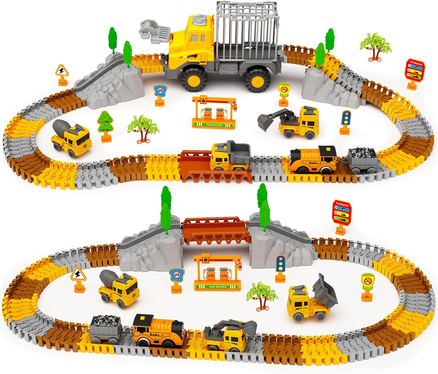 Construction Race Tracks for Kids Toys, 128PCS Construction Truck Car and Flexible Track Play Set, Engineering Toys Christmas Birthday Gifts for Kid Boys Age 3 4 5 6