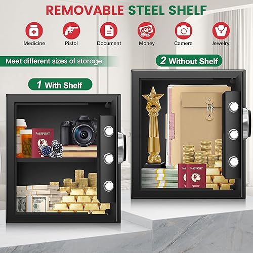 Miniatura 6 de Caja de seguridad biométrica de 2.0 pies cúbicos, caja fuerte ignífuga para el hogar con teclado digital y llaves de repuesto, caja de seguridad