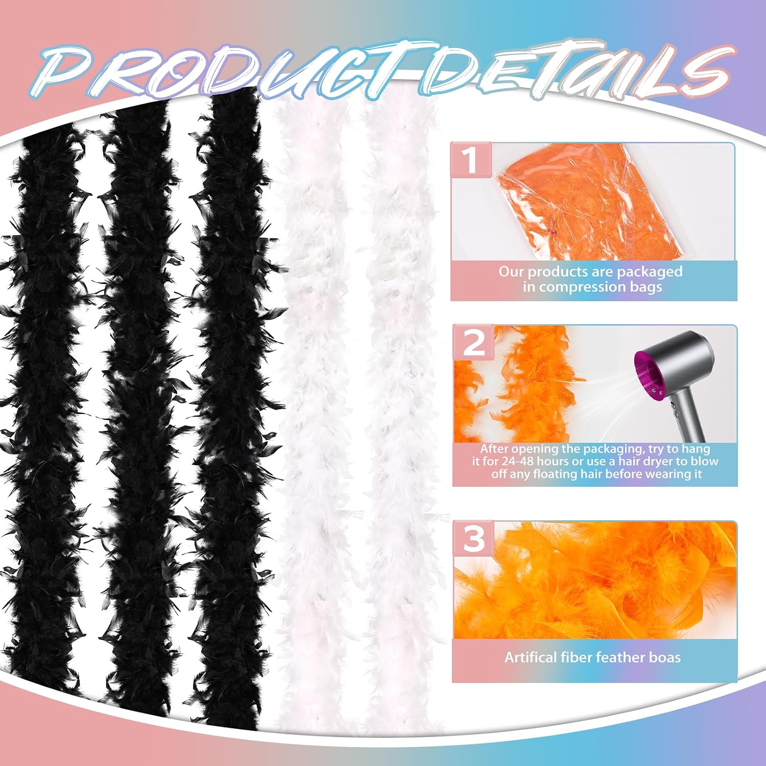 5pcs Chandelle Turkry Feather Boa 1.64 Yards 30g for Halloween Costume Dancing Party Halloween Costume Decoration