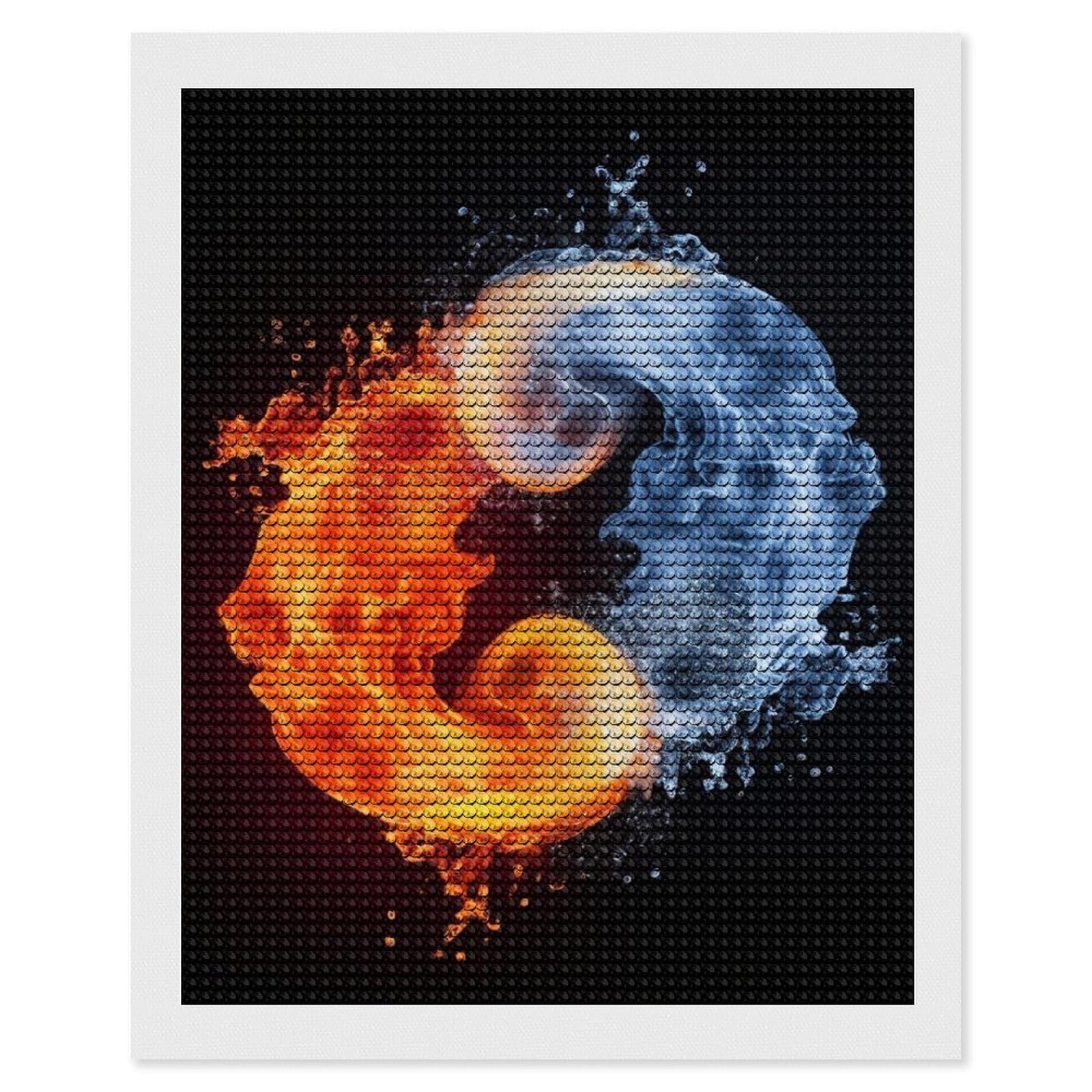 Yin Yang Fire Water Diamond Art Kits for Adults, DIY 5D Diamonds Painting Kits for Beginner, Round Full Drill Diamond Dots Painting, Diamonds Pictures Gem Art and Crafts Wall Decor 16"x20"