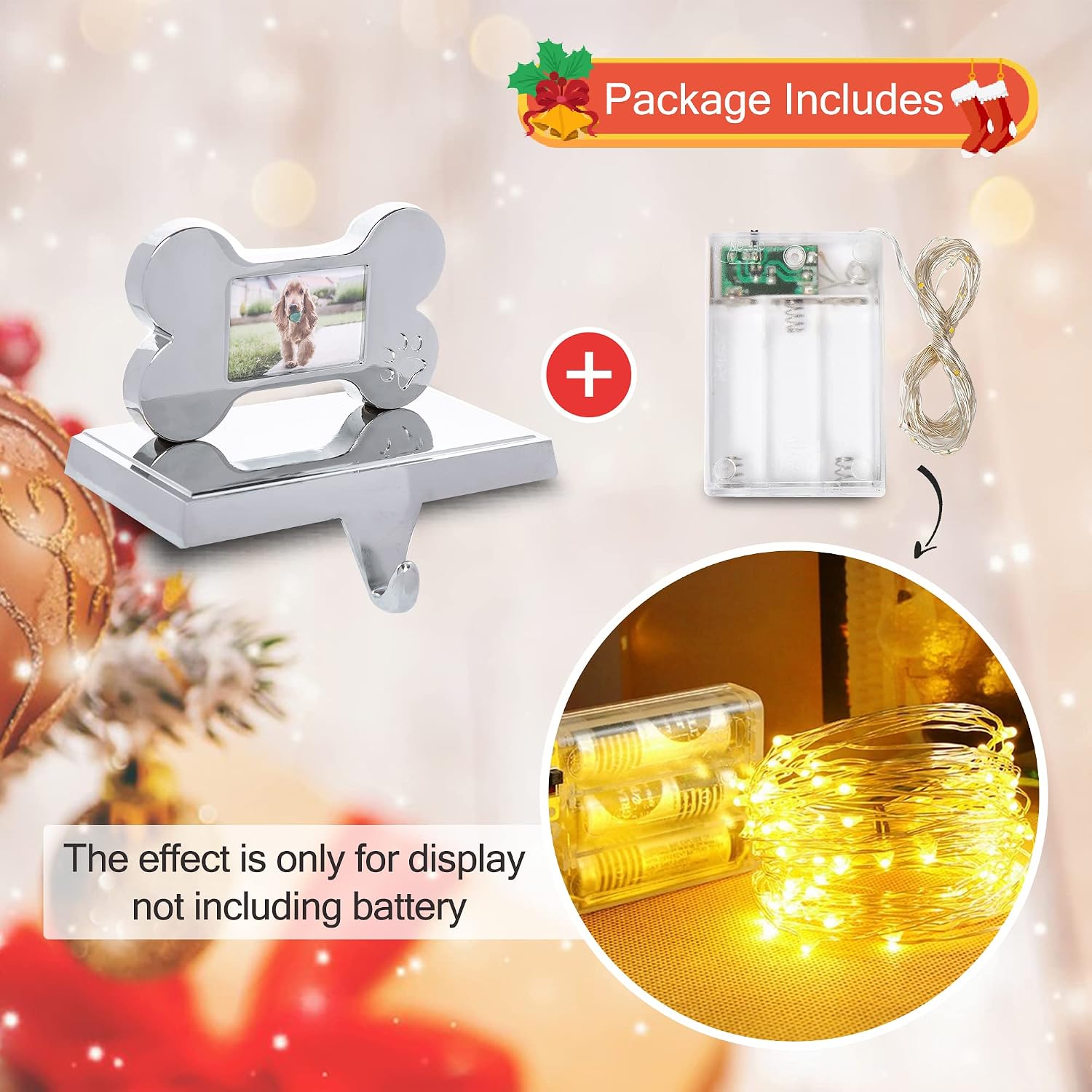 ULICO Dog Bone Christmas Stocking Holder Stocking Hanger- Weighted Stocking Holder for Mantel - Silver Metal Mantel Stocking Holders- Christmas Decor