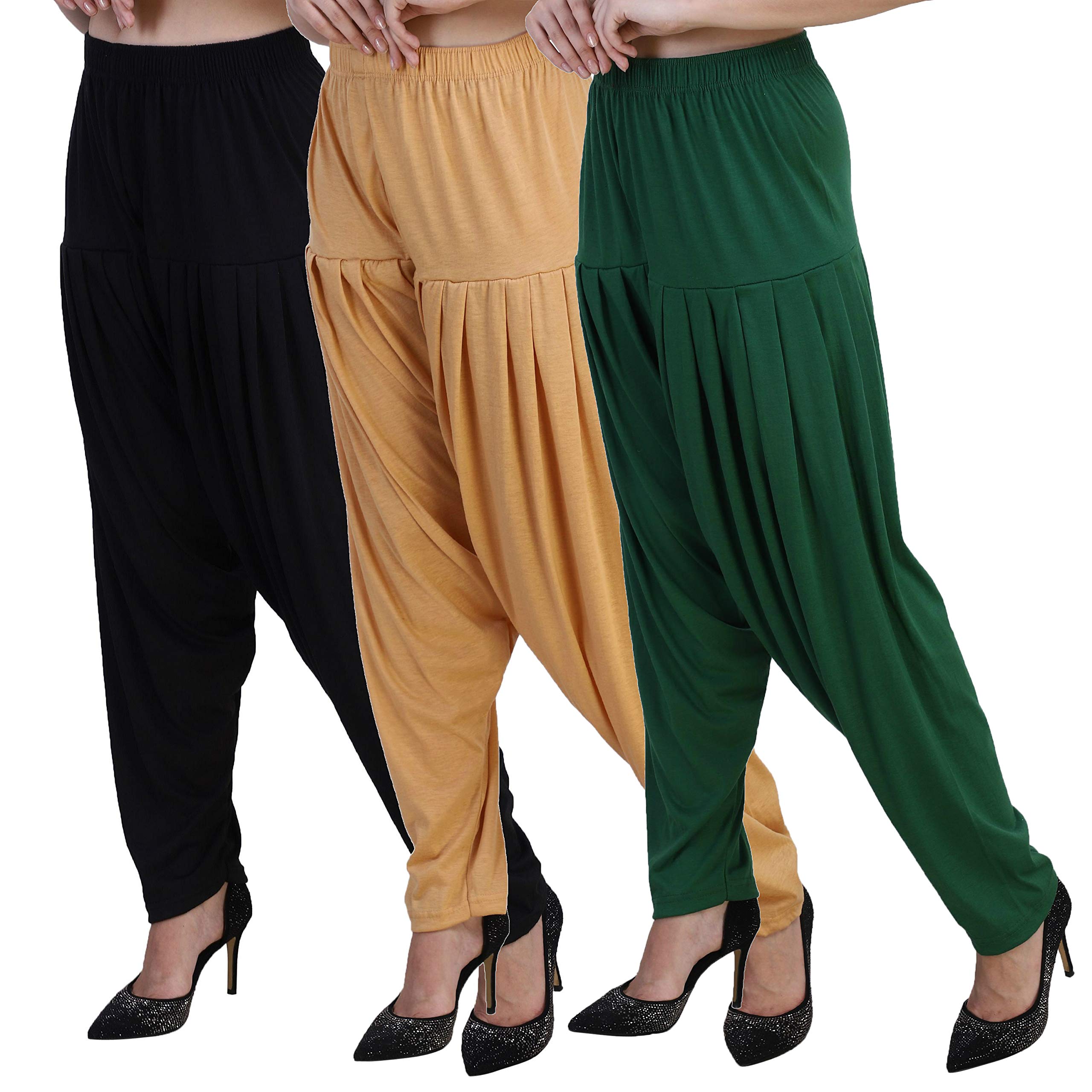casuals Women's Cotton Viscose Lycra Dhoti Patiyala Salwar Harem Bottoms Pants Purple Mrose PakistanGreen Combo Pack of 3-picture-24