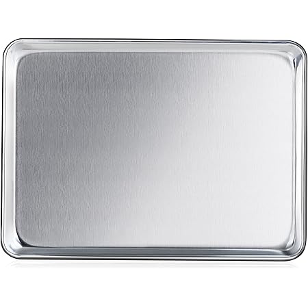 New Star Foodservice 537232 Commercial-Grade 18-Gauge Aluminum Sheet Pan/Bun Pan, 13" L x 18" W x 1" H (Half Size) | Measure Oven (Recommended)
