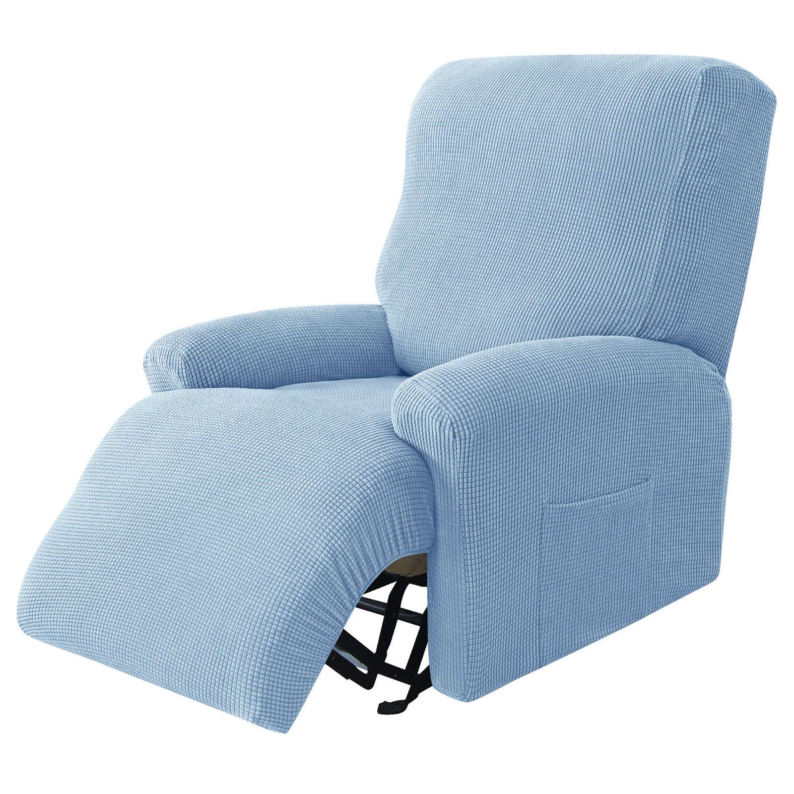 WJHDWYD Elastic 4-Piece Relax Reclining Armchair Cover for 1 Seater, Soft Jacquard Fabric Electric Reclining Relax Armchair Cover with Pockets Armchair Cover for Pets Children(Cielo Blu,1 posto)