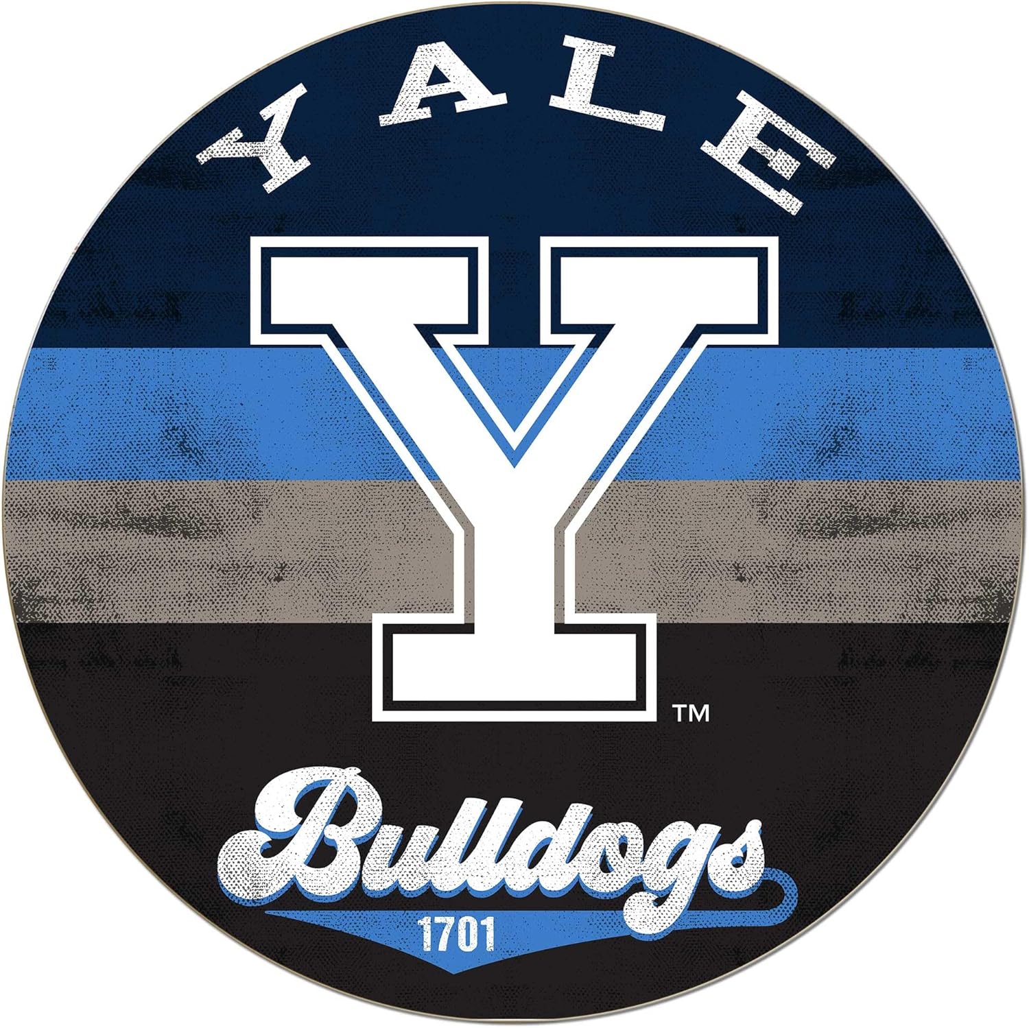 KH Sports Fan Yale Bulldogs Multi-Color Retro Circle Sign, 20x20 Inches, Bulldogs Decor for Dorm, Fan Cave, Living Room; Display Your Team Spirit with This Unique Yale Bulldogs Wall Art