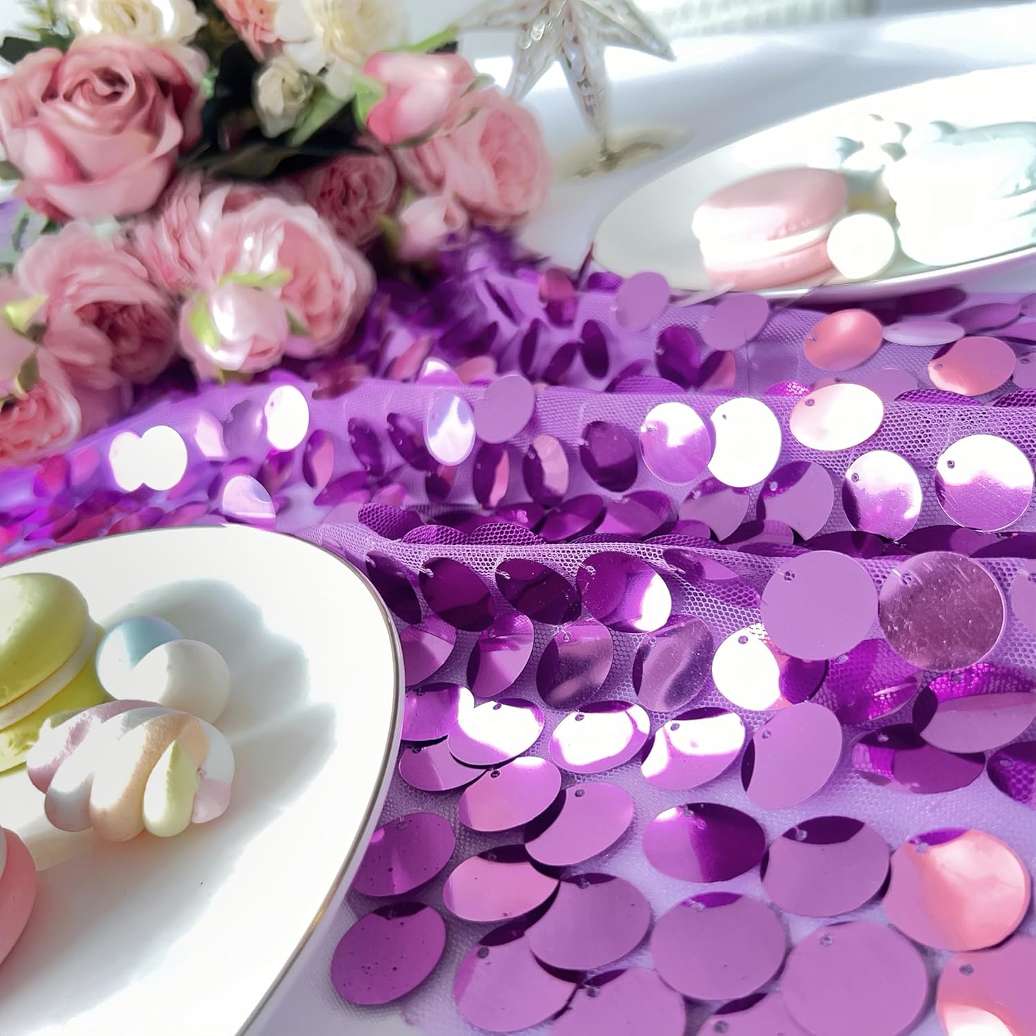 JYFLZQ Purple Sequin Table Runner 12x108 Inch 6 Packs Glitter Payette Metallic Table Runners for Birthday Weddings Christmas Party Event