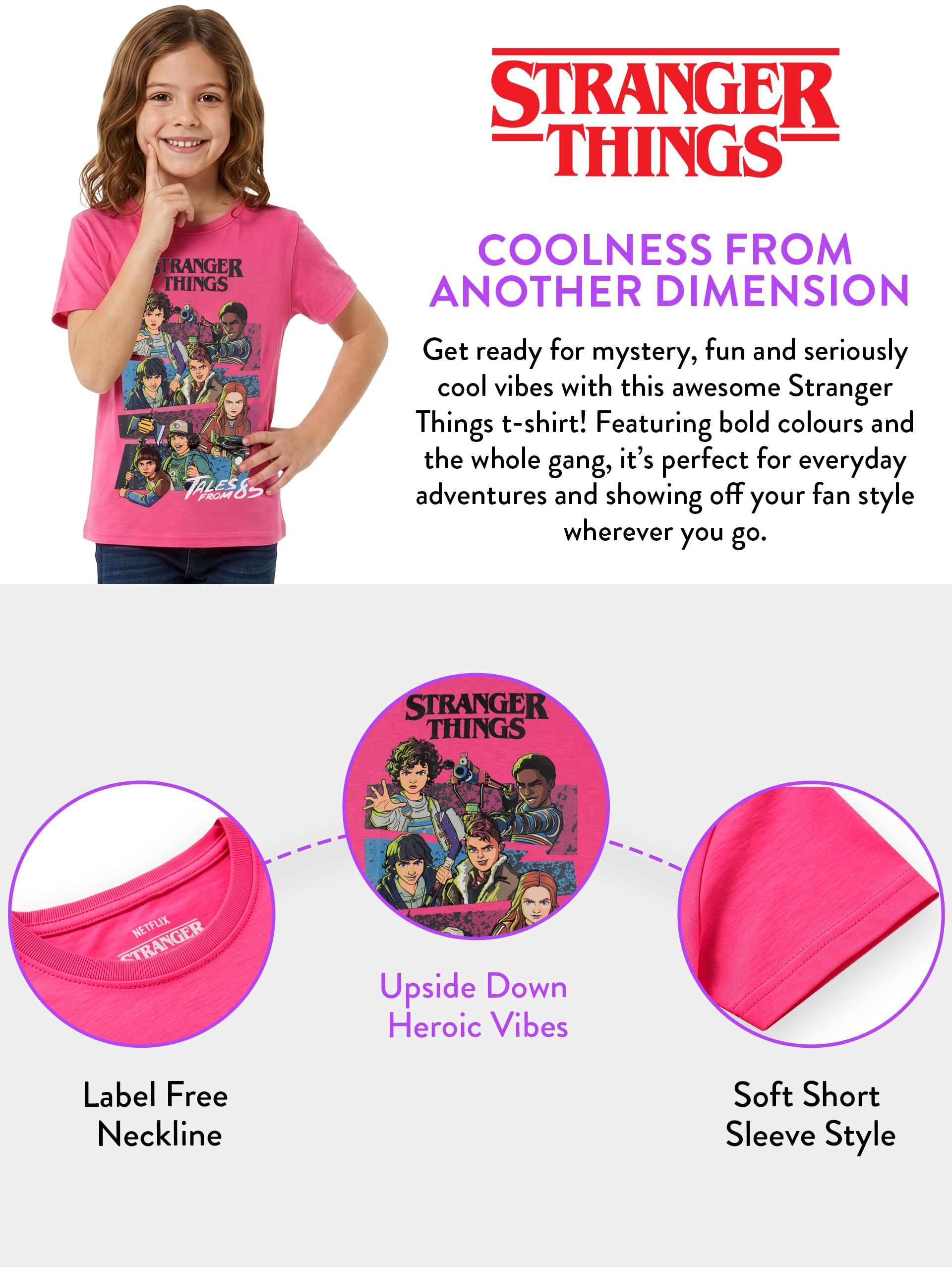 Stranger Things Camiseta para Niña, Camiseta Tales from ’85 para Niña, Camiseta De Manga Corta