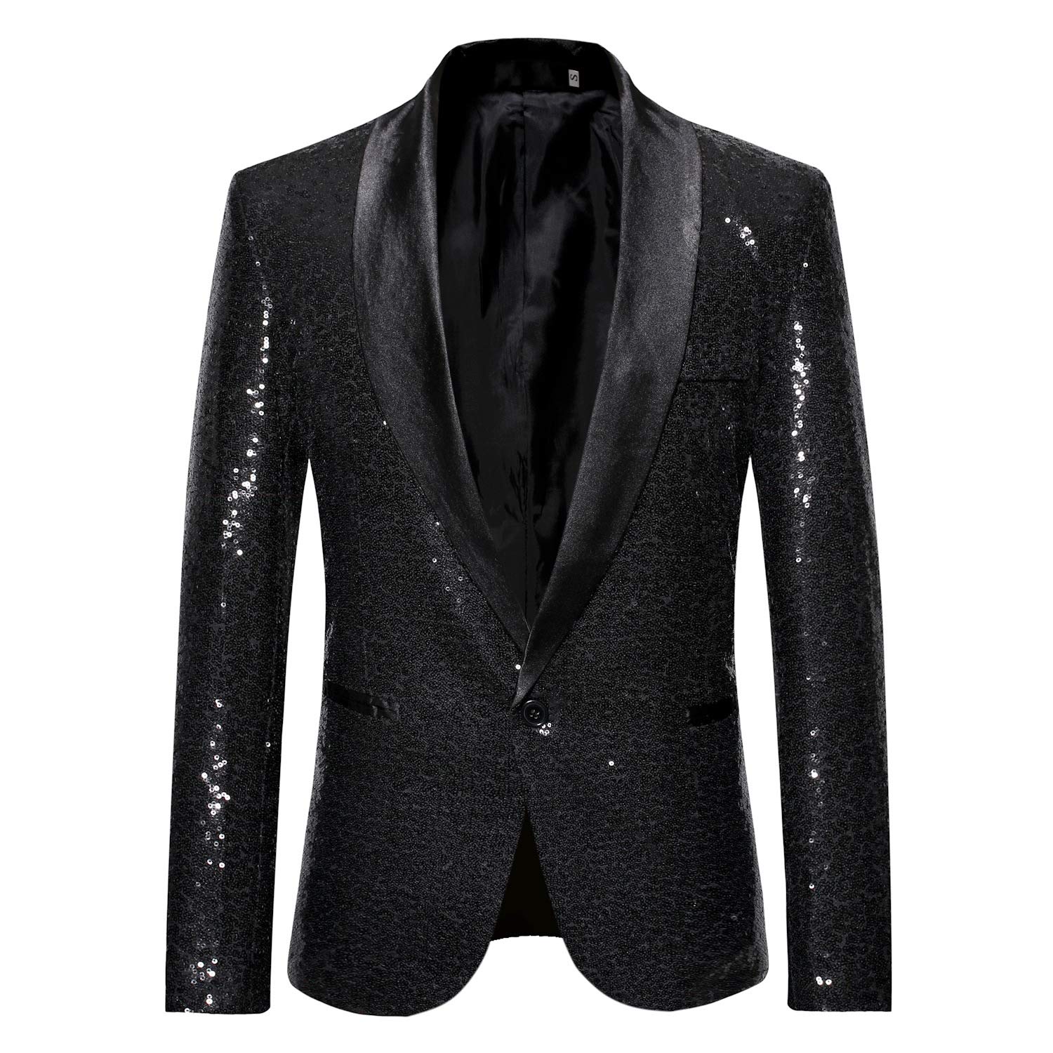 YULUOSHA Giacca da uomo slim fit blazer scialle risvolto paillettes giacca da ballo un bottone casual cappotto matrimonio ballo smoking