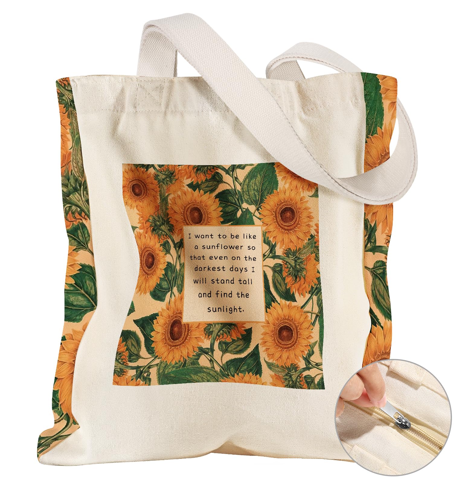 Miss Adola Large Canvas Tote Bag for Women - with Zipper and Inner Pocket Aesthetic Cute Shoulder Bag for Shopping Daily