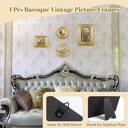 Miniatura 3 de Marcos de fotos vintage de 4 estilos, pequeños marcos dorados, 4 tamaños, marco de fotos de 5.5 x 4.6 pulgadas, 4.7 x 4.7 pulgadas, 5.9 x 7.7