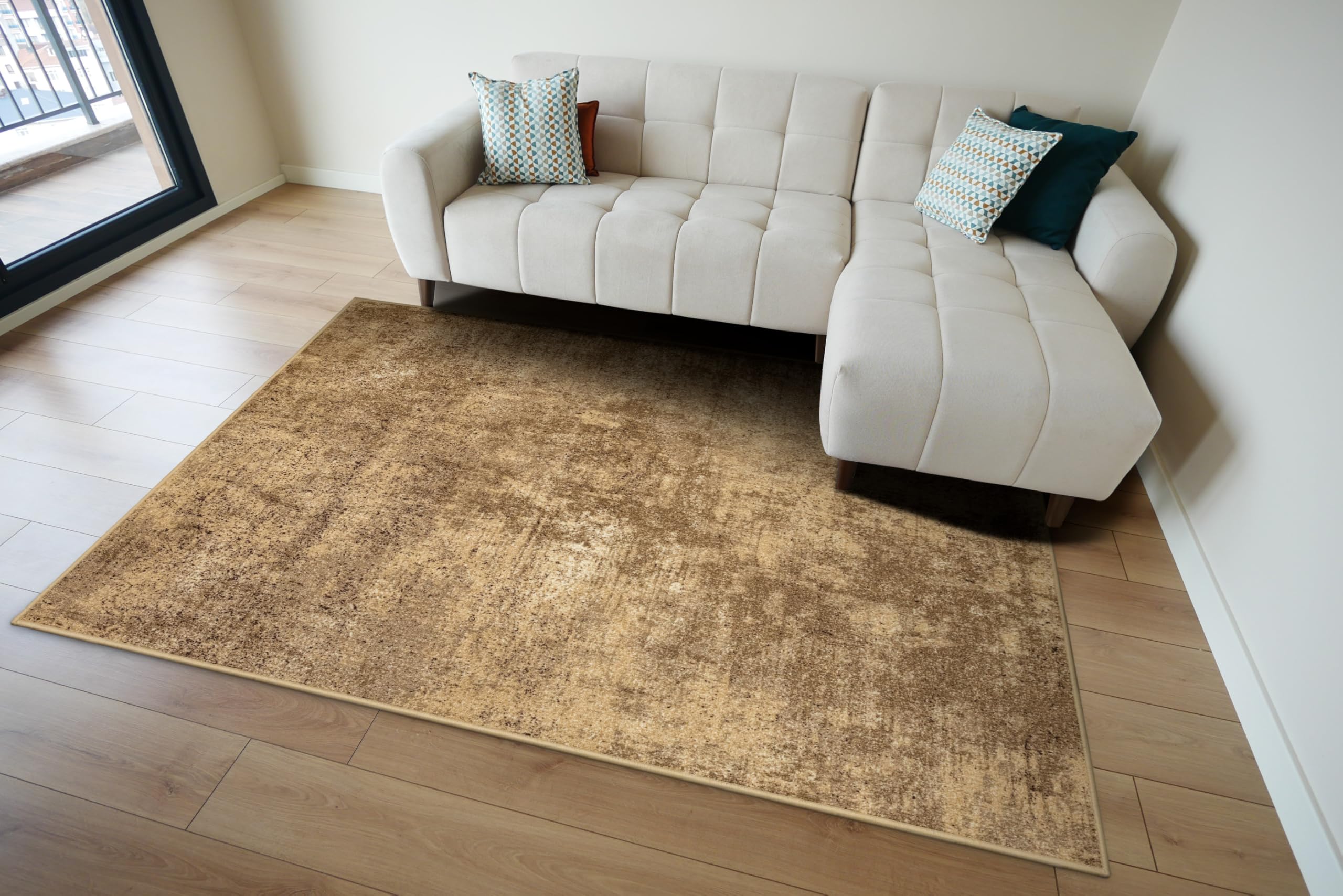 Marl New Teppich 100x150 cm Beige Braun – Moderner Schlingenteppich, Kurzflor Teppich, Abstrakt Teppich Klein, Esszimmer Teppich, Fußbodenheizung geeignet, Pflegeleicht