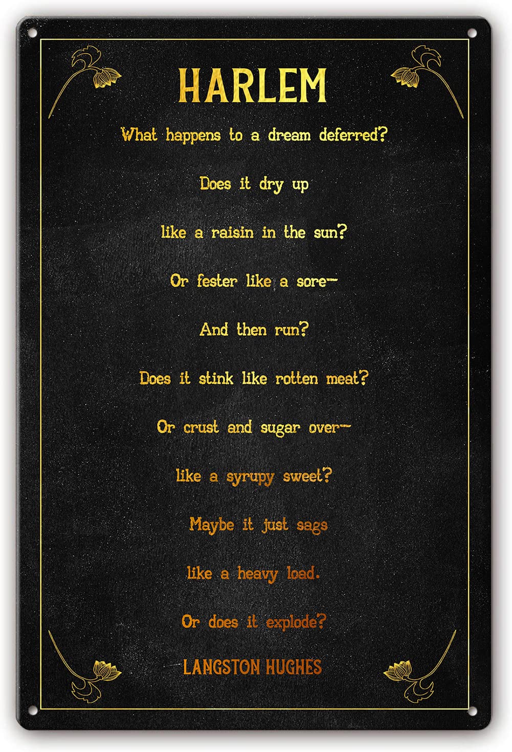 Harlem Poem Metal Signs Wall Decor Langston Hughes Quote Wall Art Poetry Poster Modern Artwork for Bedroom Pictures for Bathrooms Home Painting Prints Photo Painting 12x16 Inch
