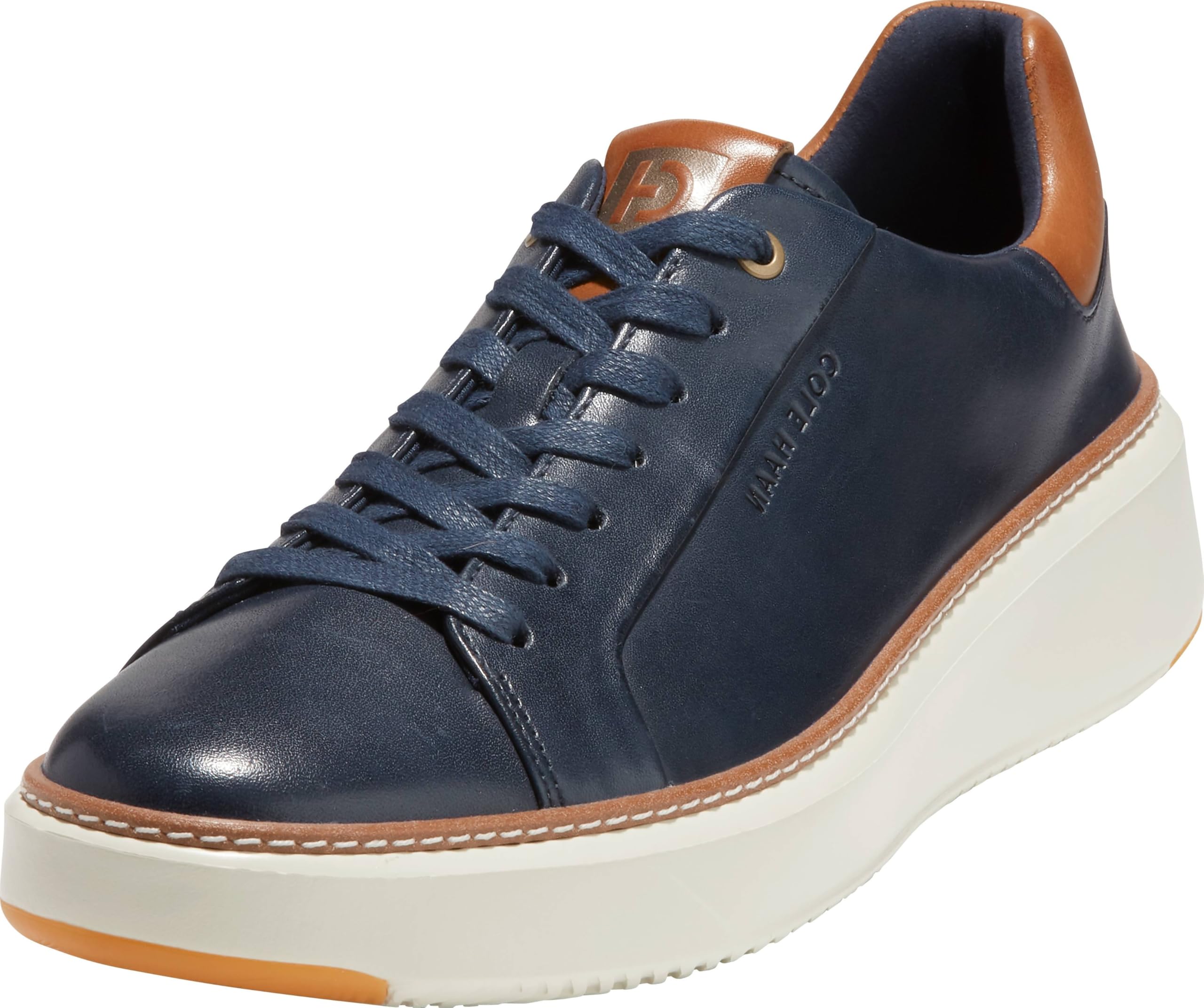 Cole Haan Mens GRANDPRØ TOPSPIN Sneaker,Navy Blazer Leather/Chestnut British tan/Ivory,10