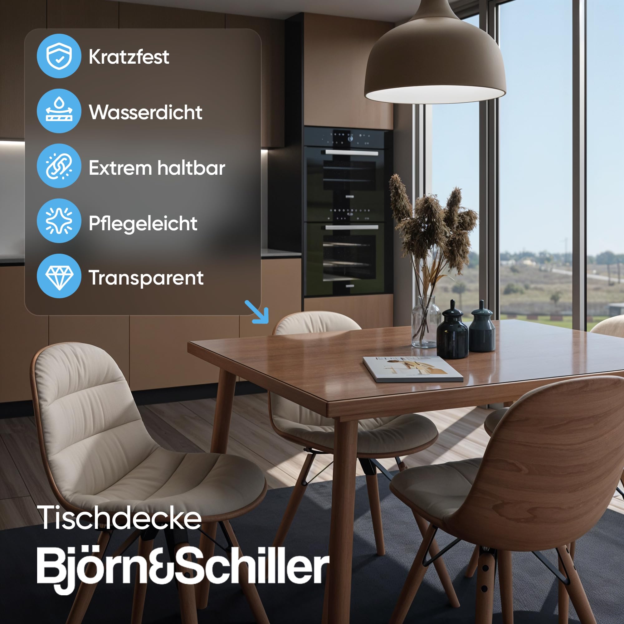 Björn&Schiller Pellicola trasparente con bordi smussati, spessore 2 mm, protezione tavolo 90 x 160 cm, tovaglia protettiva per tavolo, resistente al calore fino a 55 °C