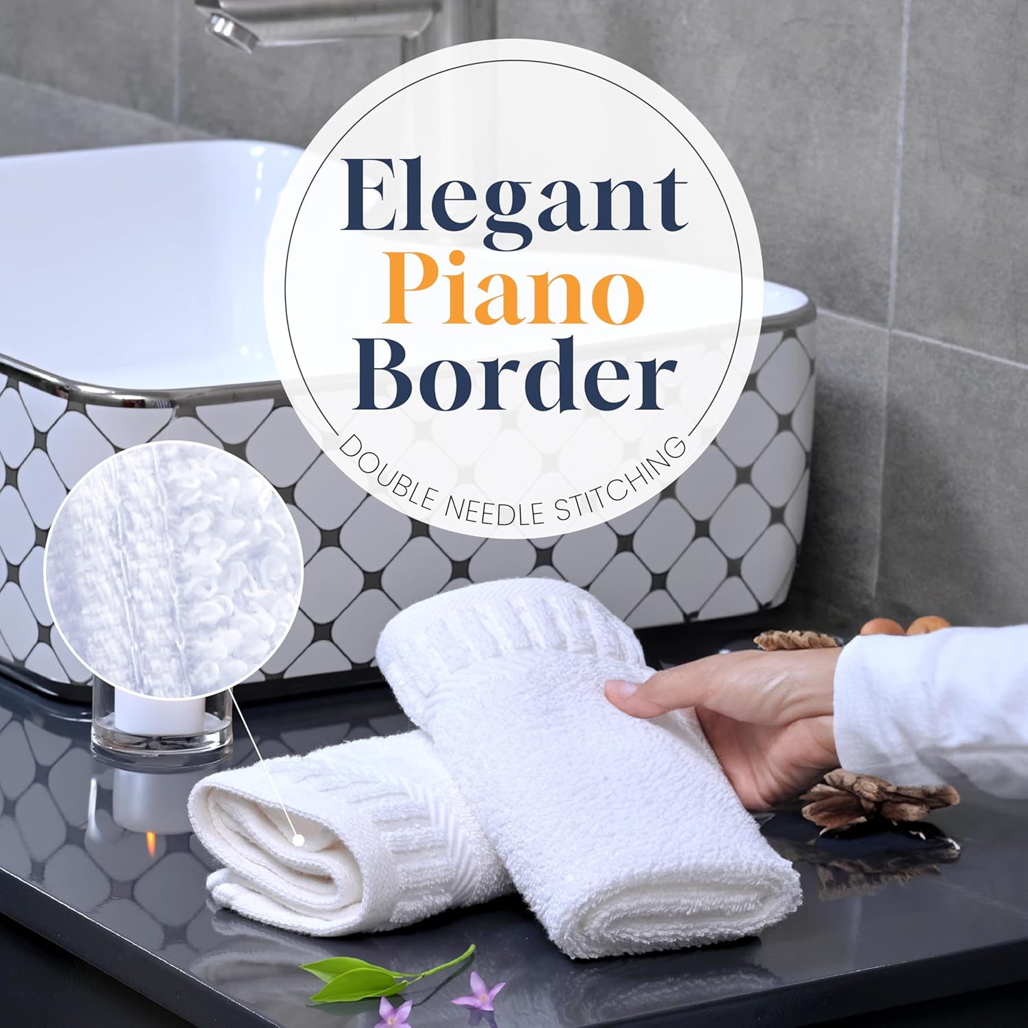 belem Ryotei Luxury Bulk Face Cloths 13x13 Inch – 300 Pack | 2-Ply 100% Combed Cotton Piano Border | Ultra Soft, Highly Absorbent, Durable Hotel Quality Washcloths for Spas, Gyms, Hotels & Resorts