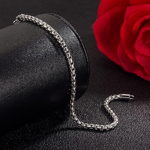 Miniatura 6 de H&Beautimer Pulsera clásica de plata de ley 925 maciza de 0.118 in para hombre, pulsera de plata original para fiesta, 6.3-6.7-7-7.5-8-8.5-9