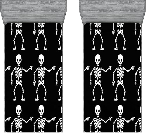 Miniatura 271 de Ambesonne - Sábana bajera ajustable multicolor, en colores y tres tamaños Azul y gris,Verde Militar Sage Green,Ámbar beige,Negro Grey White,Azul