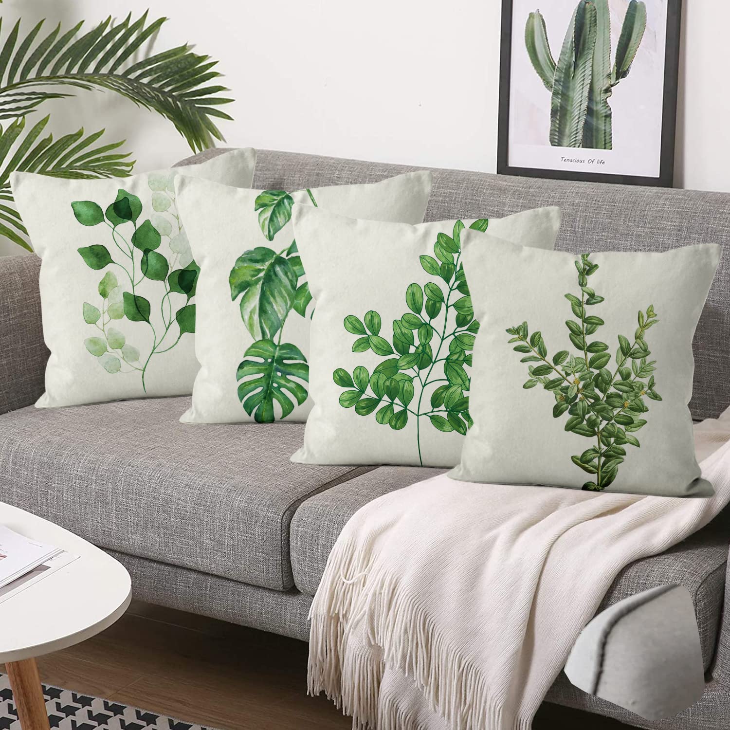 ASDCXZ Grün Kissenbezug 40x40 cm 4er Set, Minimalismus Frühling Grün Blätter Sofa Dekokissen Kissenbezüge Kissenhülle Waschbar Polyester Flachs Textil Outdoor Polster Kopfkissenbezug Kissen Bezug Küche, Haushalt & Wohnen