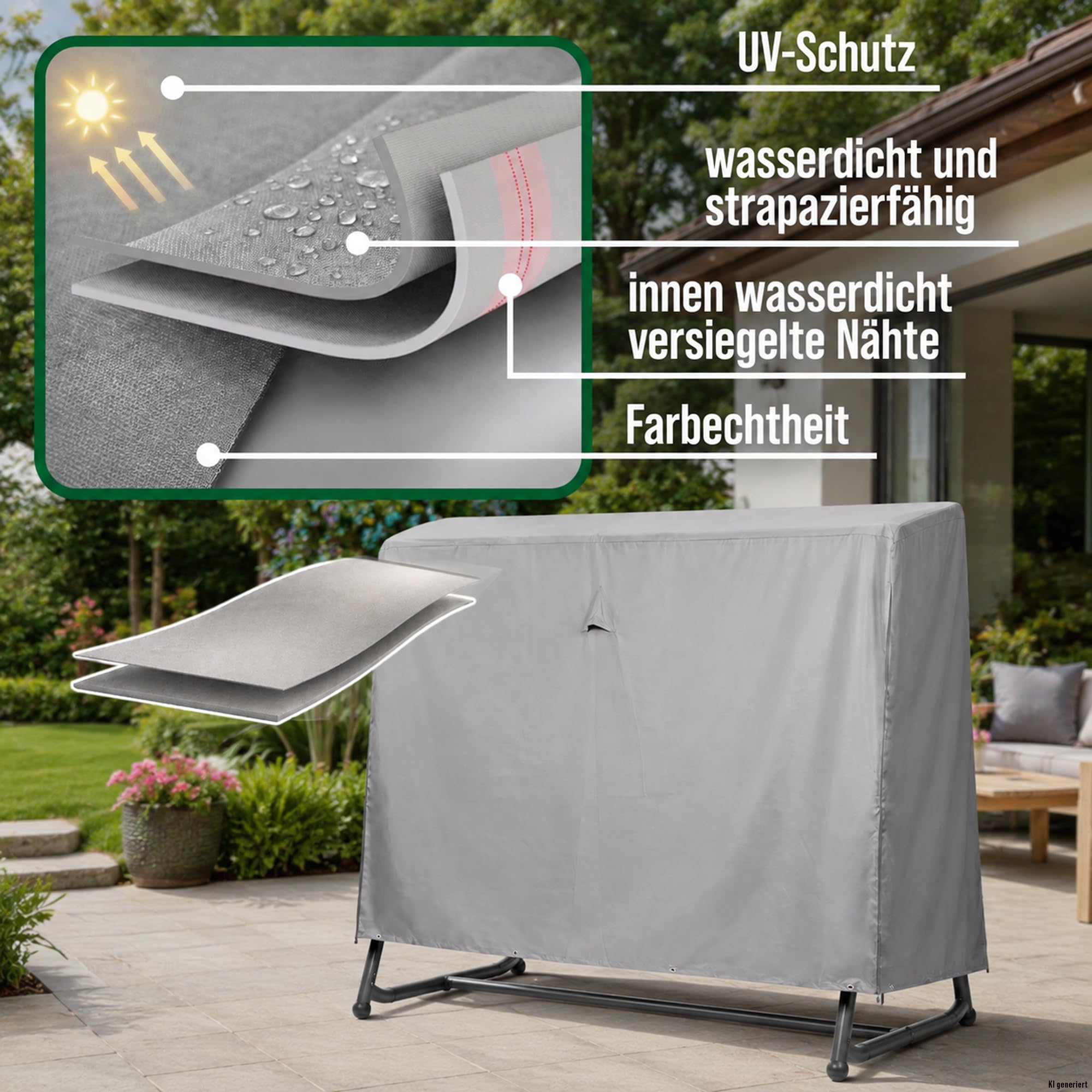 Hollywoodschaukel 3 Sitzer Abdeckung, 220x150x160 cm, grau, Oxford 600D Gewebe, Schutzhülle Hollywoodschaukel, wasserdicht, UV-beständig und wetterfest