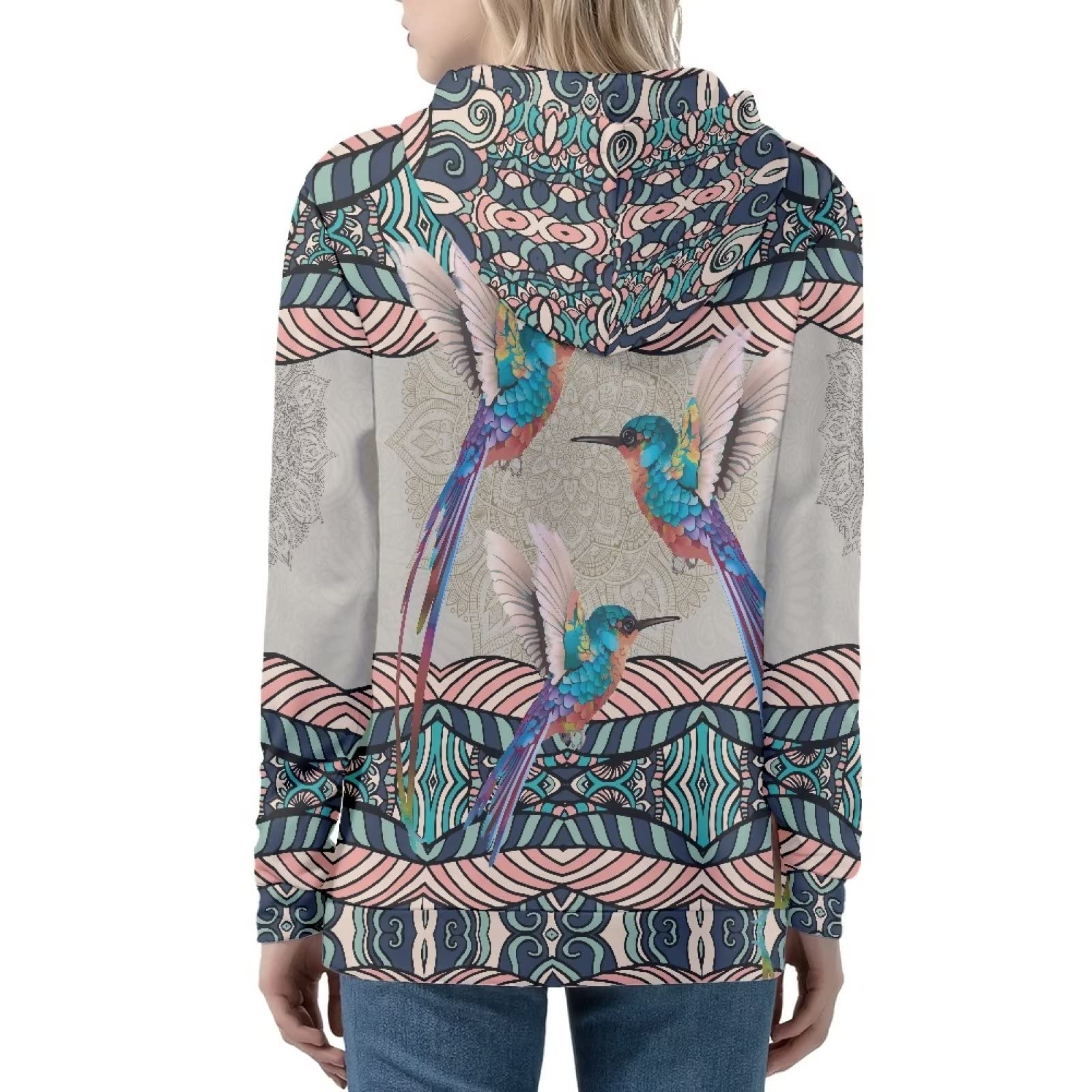 HUIACONG Damska bluza z kapturem zapinana na zamek błyskawiczny dla nastolatek sweter XS-5XL rozmiar, Aztecki koliber zachodni, XS