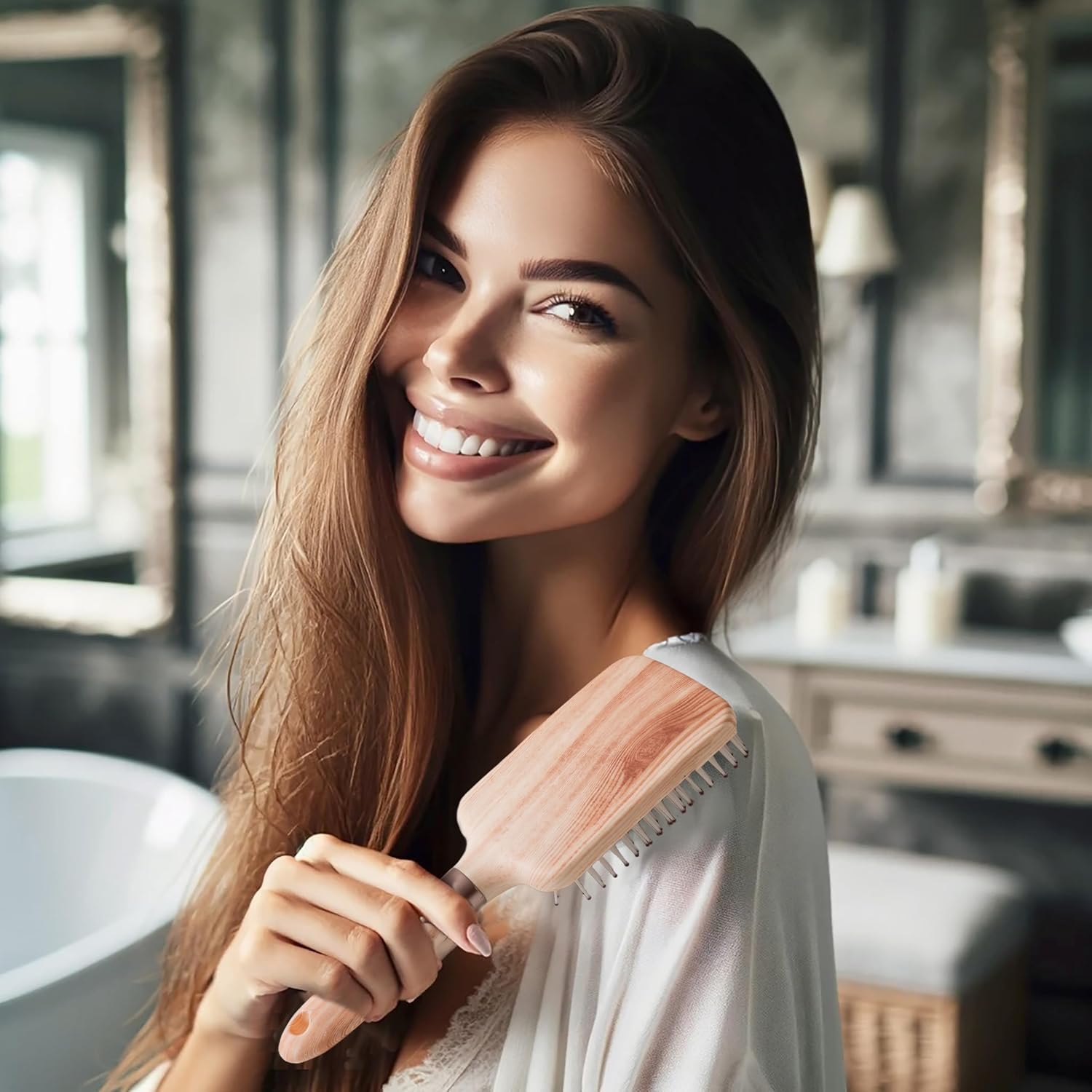 IPEA Wooden Effect Detangling Hats Brush - 24.5 cm - Brush for Detangling and Detangling Knots and Comb Dry, Wet or Wet Hair - Wide Brush for All Hair