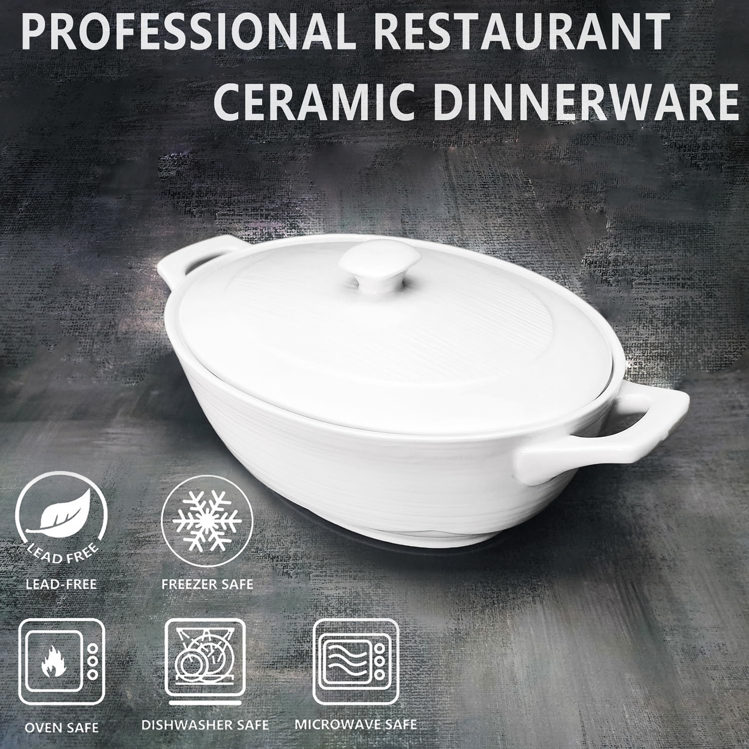 jinsongdafa Oval Casserole Dish Set including Lids, 1800ML French Ceramic Serving Soup Tureen - Image 3