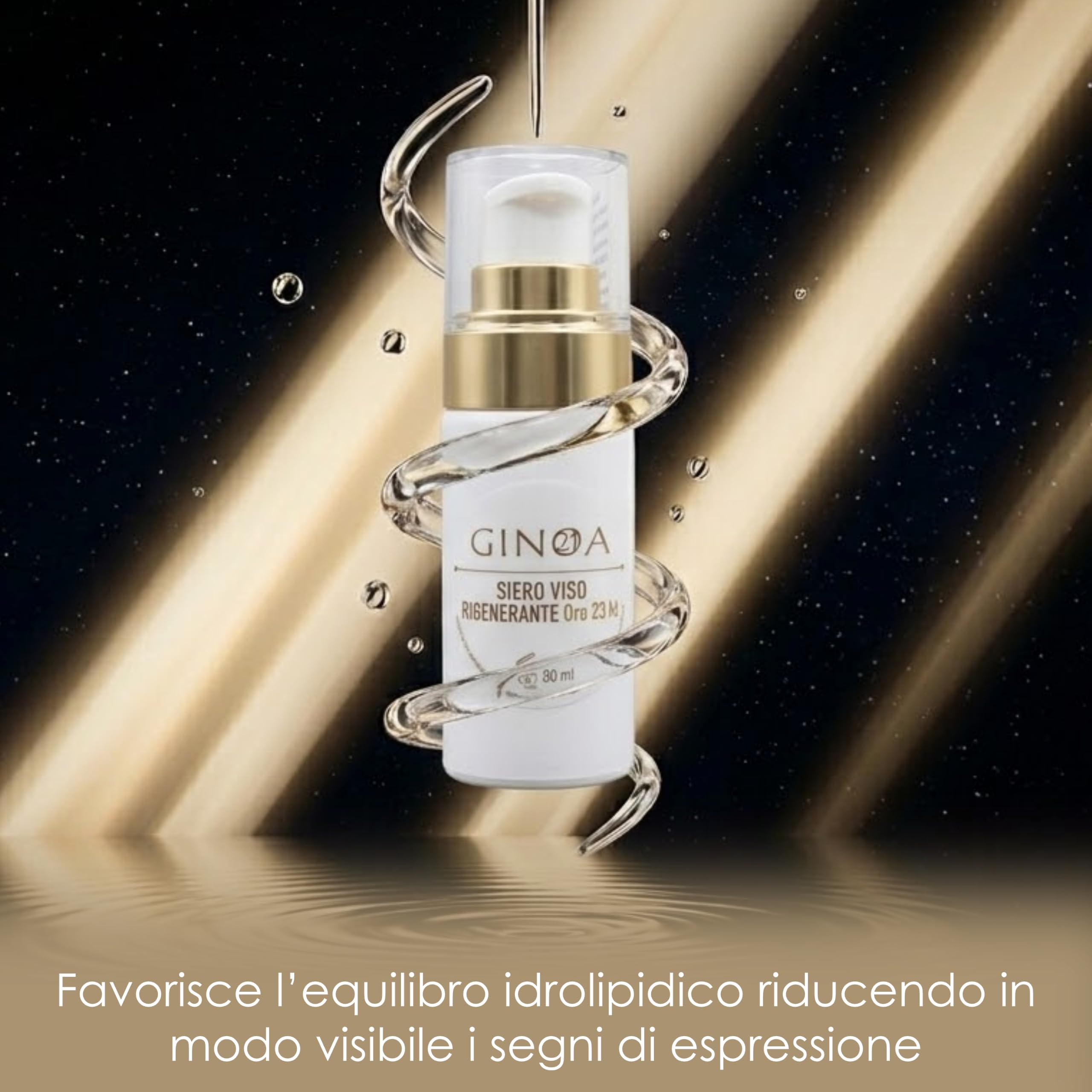 Laura di Noa regenerujące serum do twarzy ze złotem 23 kT, kwas hialuronowy, ceramidy, peptydy i witamina C | rozjaśniające serum przeciwstarzeniowe, wyprodukowane we Włoszech