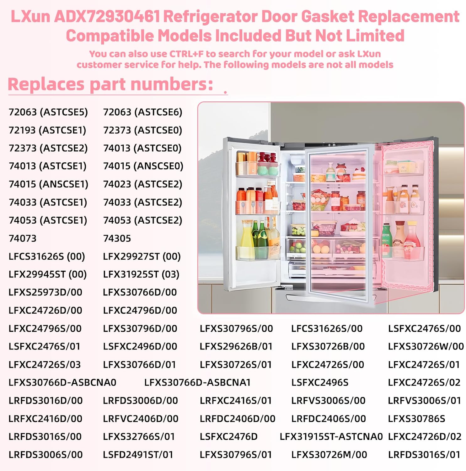 LXun Upgrade ADX72930461 Refrigerator Door Gasket Replacement for Kenmore LG Refrigerator Parts for LG Refrigerator Door Seal Replace ADX72930414 ADX72930453 4323195 AP5989087 PS11732674 EAP11732674
