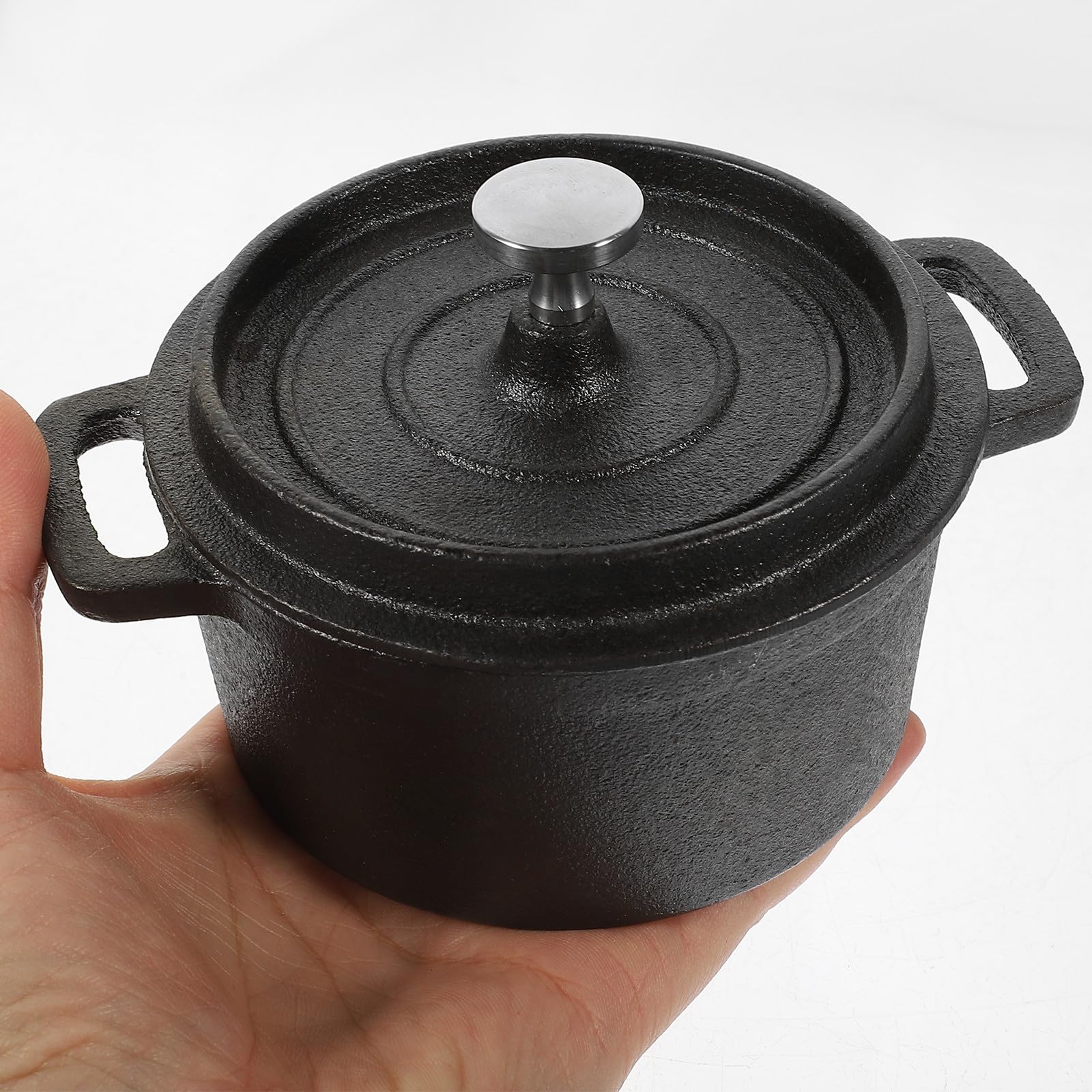 Pentola a Doppia Maniglia in Ghisa Mini per Latte e Cottura Alimenti con Coperchio, Pentola da Cucina e Cucina a Vapore, Accessorio Pratico per Uso Domestico