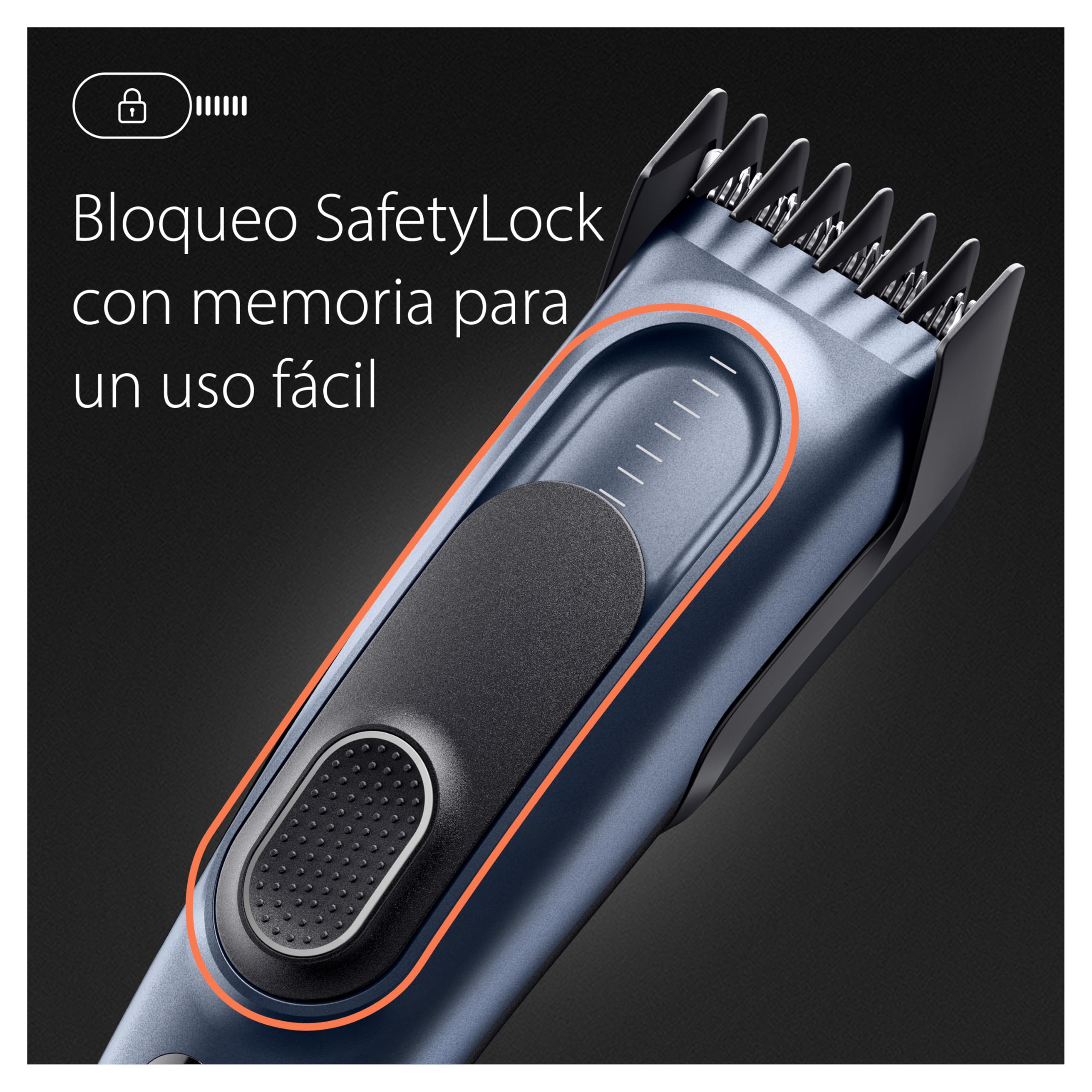 Braun Cortapelos Hombre Series 5, HC5350, Azul | Máquina Cortar Pelo Inalámbrica con 17 Ajustes de Longitud, 2 Peines Y Estuche, 50 Min de Autonomía, Memoria SafetyLock