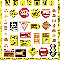 Vista 1 de Harloon 67 piezas de decoración de aula de construcción cristiana, tableros de anuncios de bienvenida religiosa, recortes de letreros de viaje por